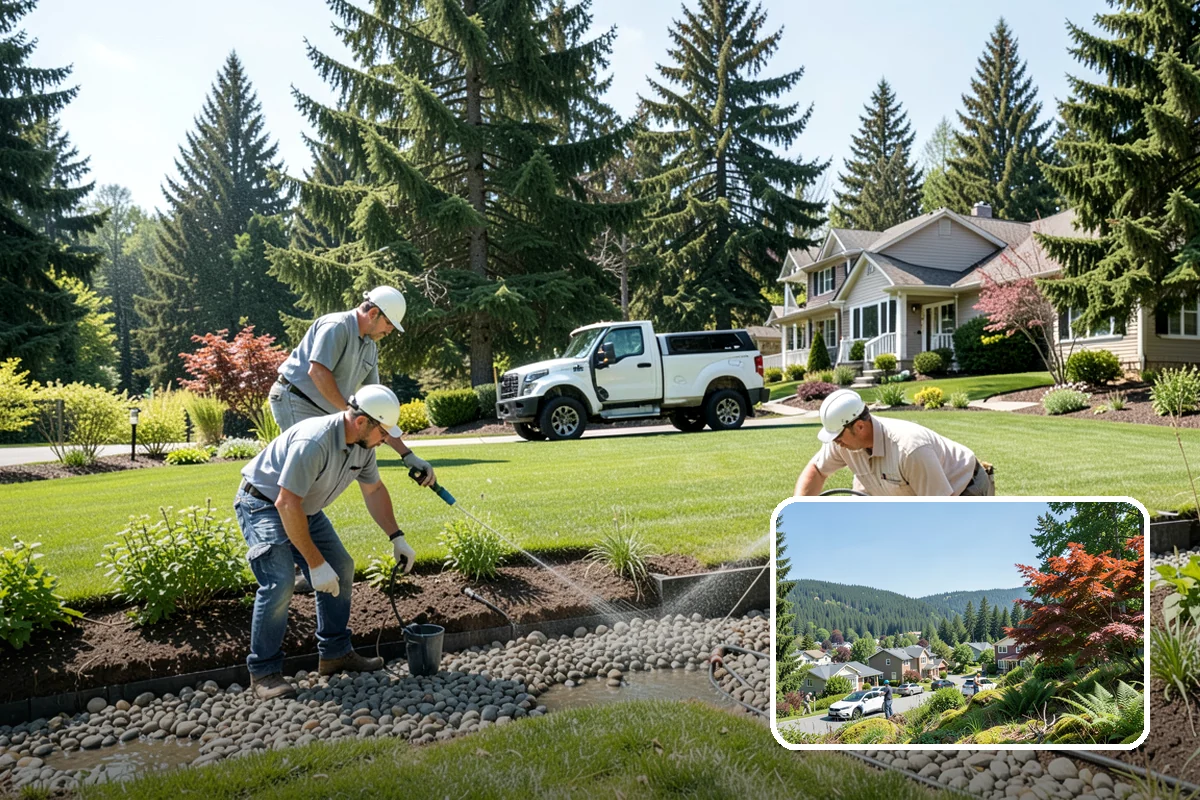 Hemlock Mulch Installation in Index, Snohomish County, WA - Naturally rich red-brown color with no added dyes