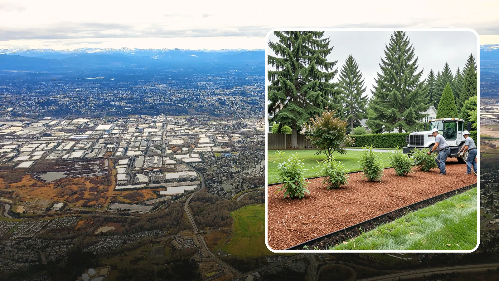 Hemlock Mulch Installation in Kent, King County, WA - We install rich reddish-brown hemlock mulch that resists artificial fading and gives beds a naturally warm finish.