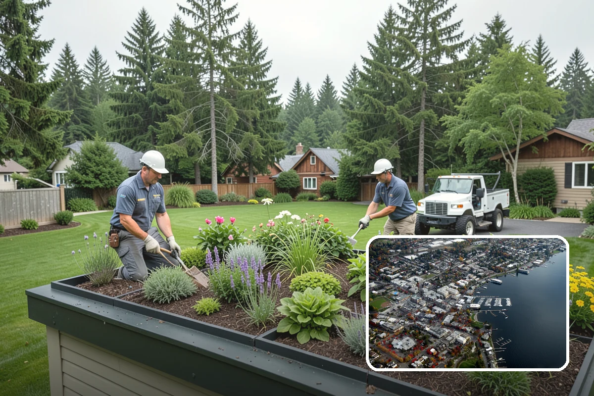 Hemlock Mulch Installation in Kirkland, King County, WA - Naturally rich red-brown color with no added dyes