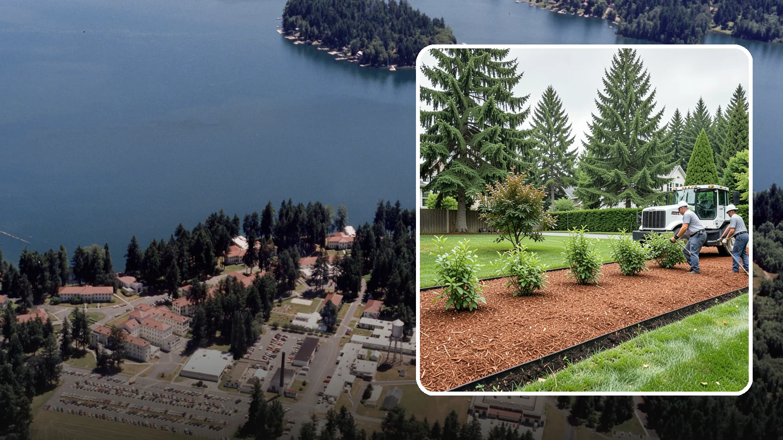 Hemlock Mulch Installation in Lakewood, Pierce County, WA - We install rich reddish-brown hemlock mulch that resists artificial fading and gives beds a naturally warm finish.