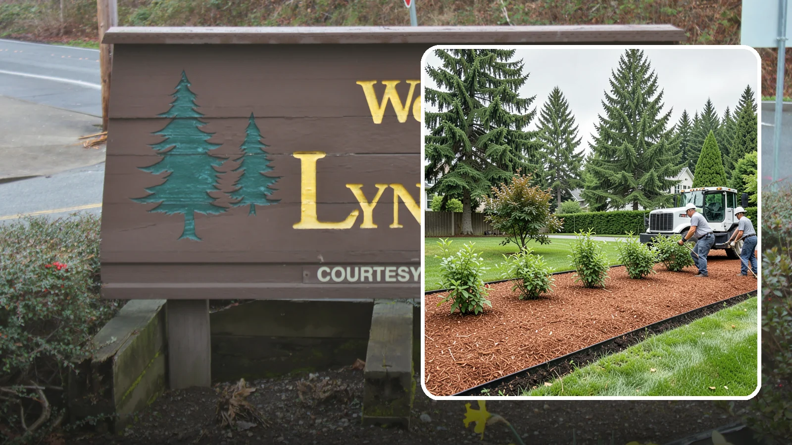 Hemlock Mulch Installation in Lynnwood, Snohomish County, WA - We install rich reddish-brown hemlock mulch that resists artificial fading and gives beds a naturally warm finish.