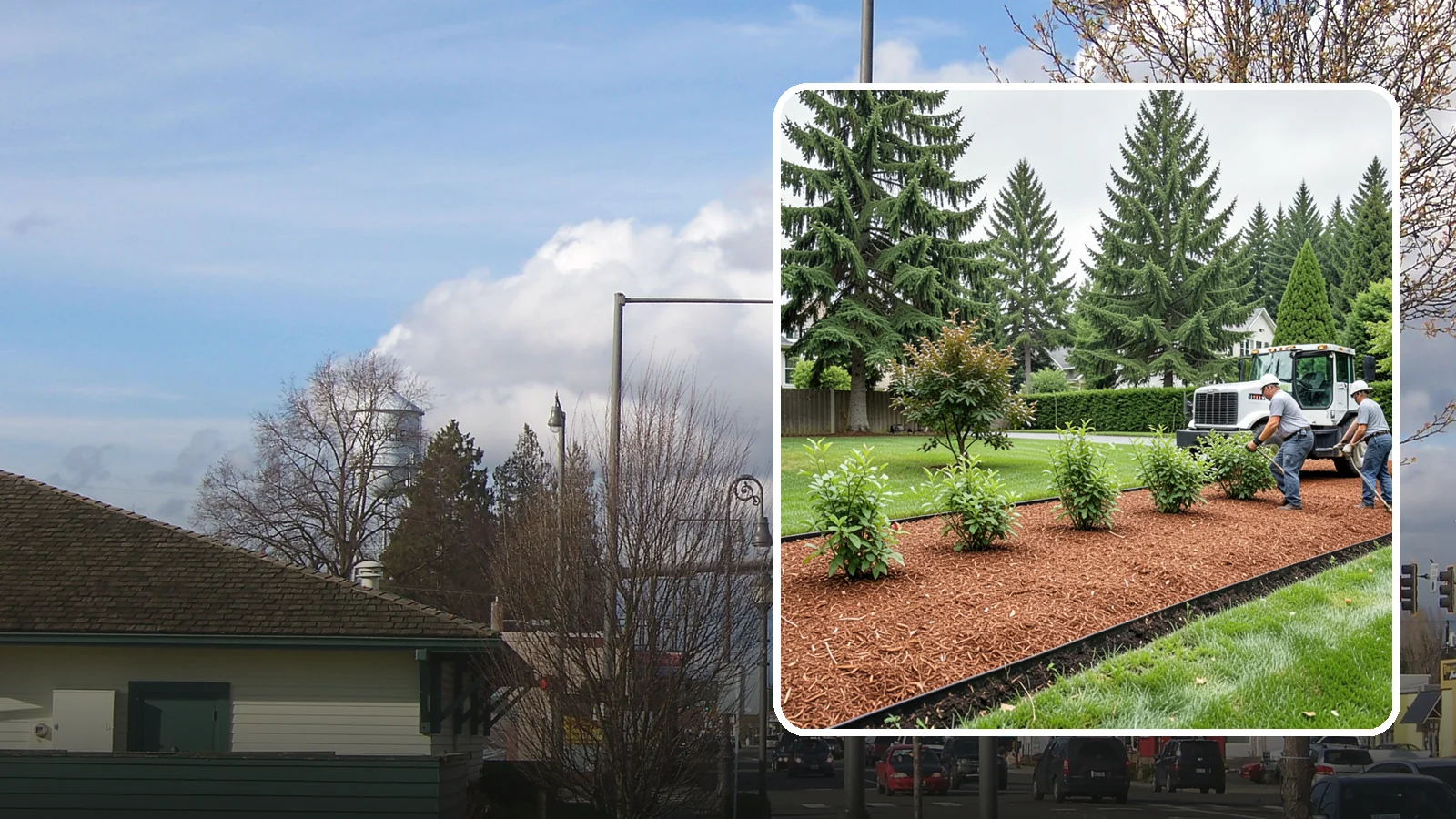 Hemlock Mulch Installation in Marysville, Snohomish County, WA - We install rich reddish-brown hemlock mulch that resists artificial fading and gives beds a naturally warm finish.