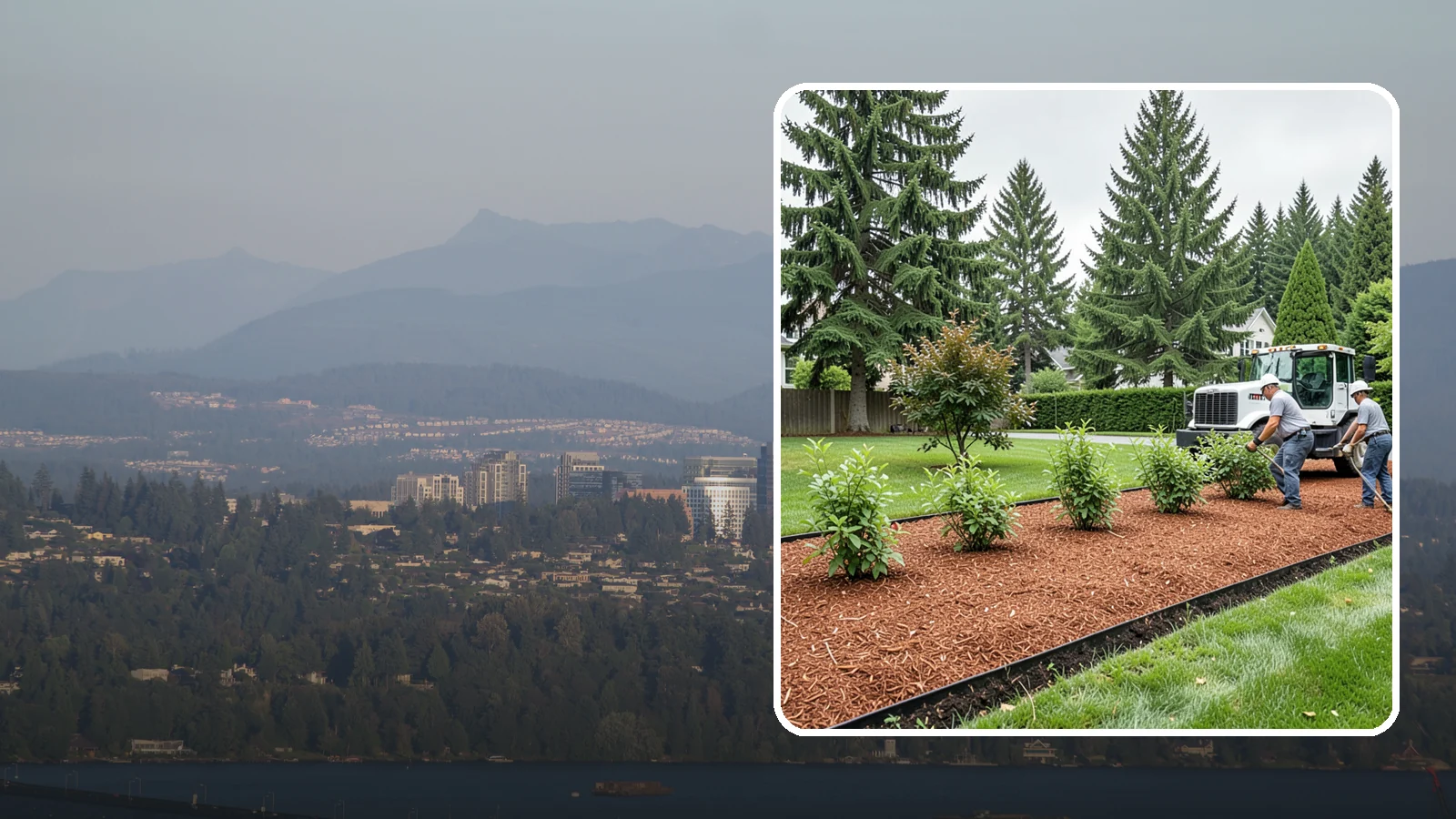 Hemlock Mulch Installation in Medina, King County, WA - We install rich reddish-brown hemlock mulch that resists artificial fading and gives beds a naturally warm finish.