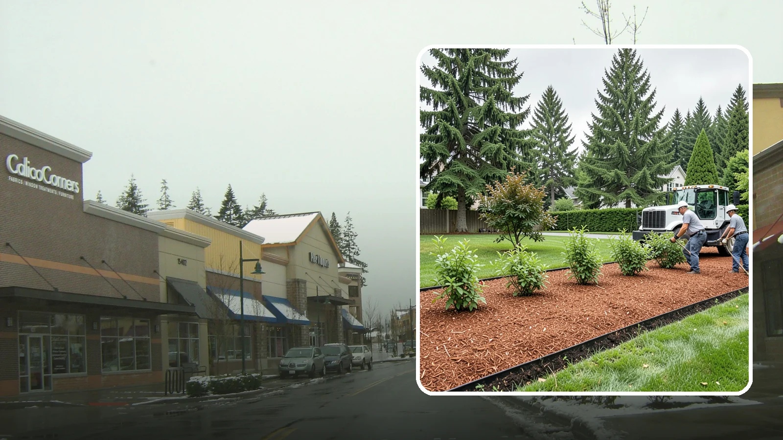Hemlock Mulch Installation in Mill Creek, Snohomish County, WA - We install rich reddish-brown hemlock mulch that resists artificial fading and gives beds a naturally warm finish.