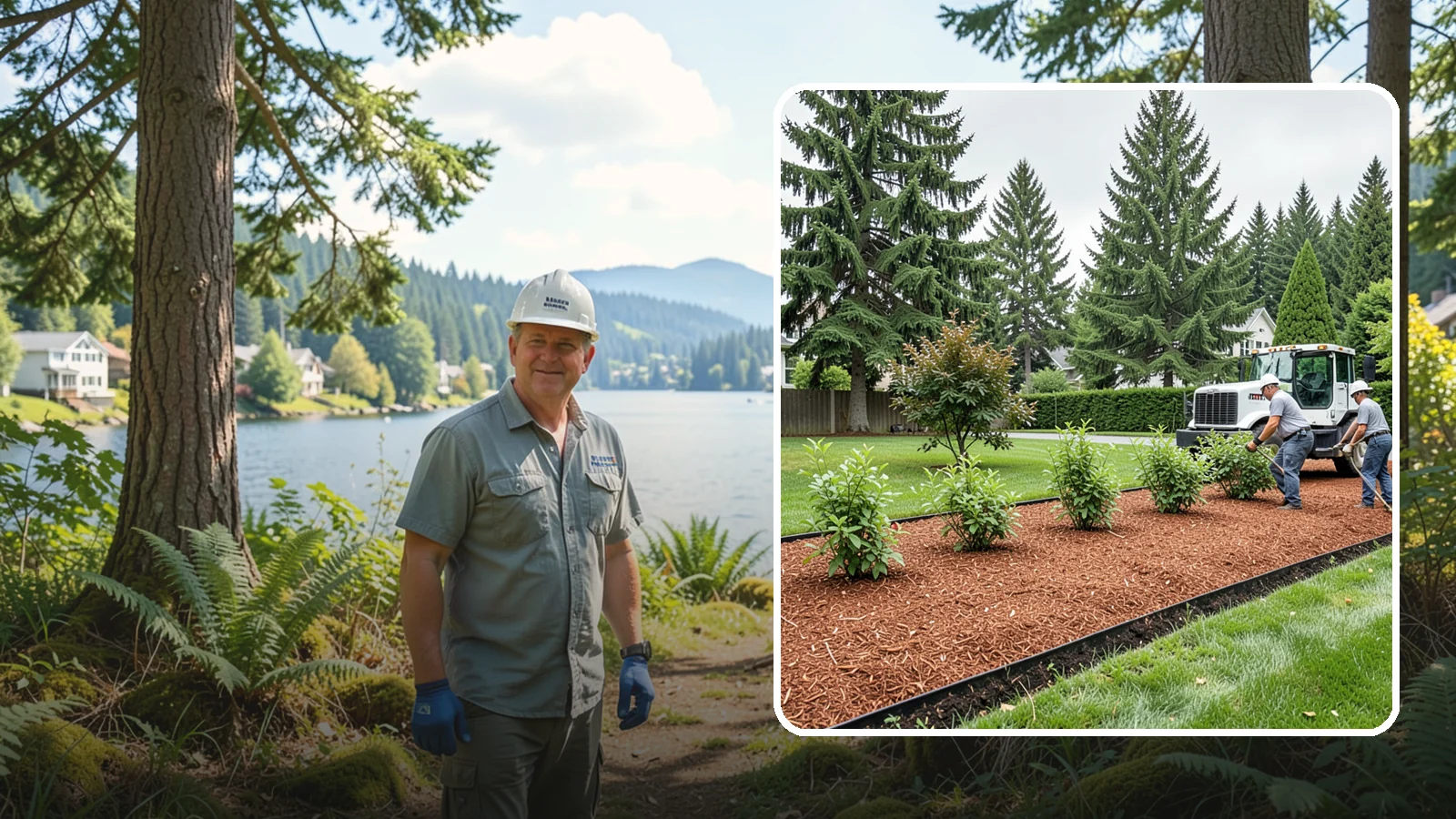 Hemlock Mulch Installation in Milton, King County, WA - We install rich reddish-brown hemlock mulch that resists artificial fading and gives beds a naturally warm finish.