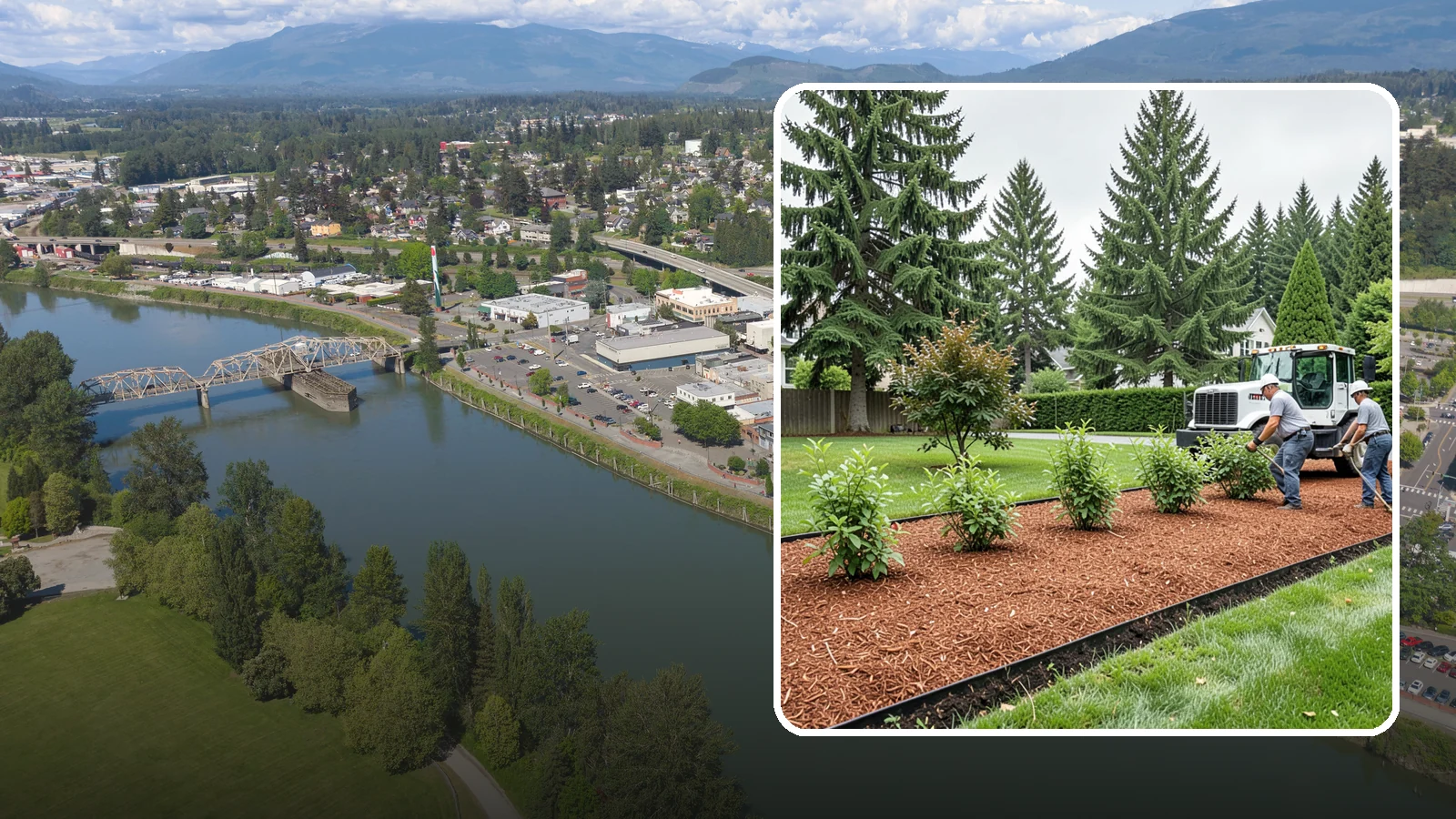 Hemlock Mulch Installation in Mount Vernon, Skagit County, WA - We install rich reddish-brown hemlock mulch that resists artificial fading and gives beds a naturally warm finish.