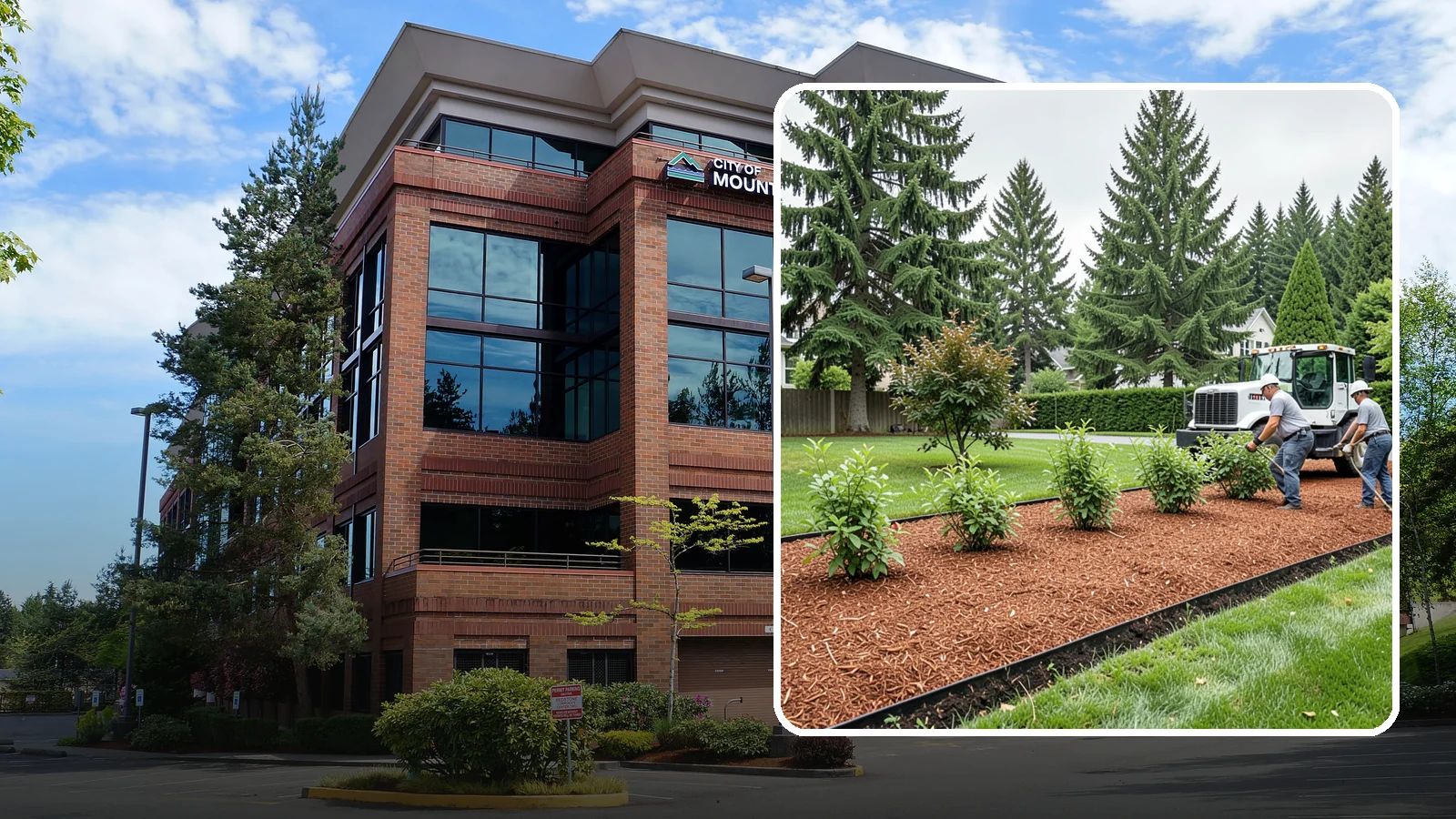 Hemlock Mulch Installation in Mountlake Terrace, Snohomish County, WA - We install rich reddish-brown hemlock mulch that resists artificial fading and gives beds a naturally warm finish.