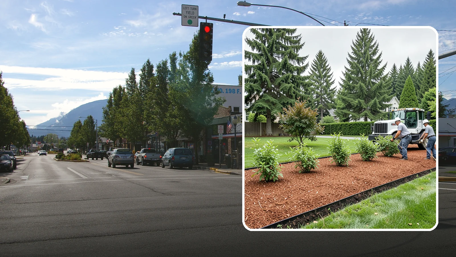 Hemlock Mulch Installation in North Bend, King County, WA - We install rich reddish-brown hemlock mulch that resists artificial fading and gives beds a naturally warm finish.