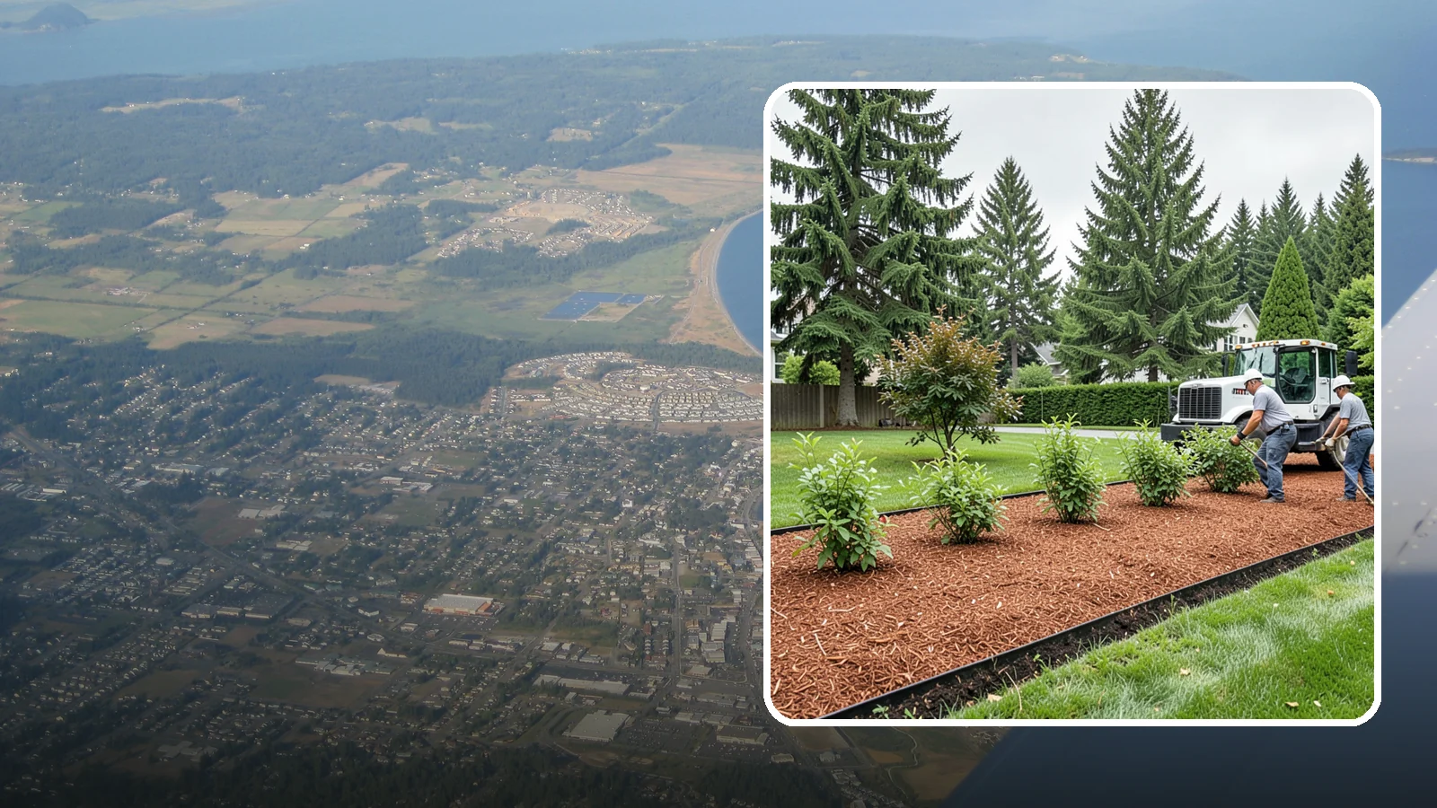 Hemlock Mulch Installation in Oak Harbor, Island County, WA - We install rich reddish-brown hemlock mulch that resists artificial fading and gives beds a naturally warm finish.