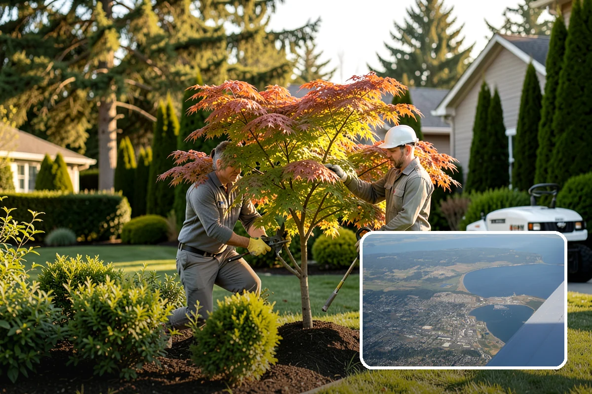 Hemlock Mulch Installation in Oak Harbor, Island County, WA - Naturally rich red-brown color with no added dyes
