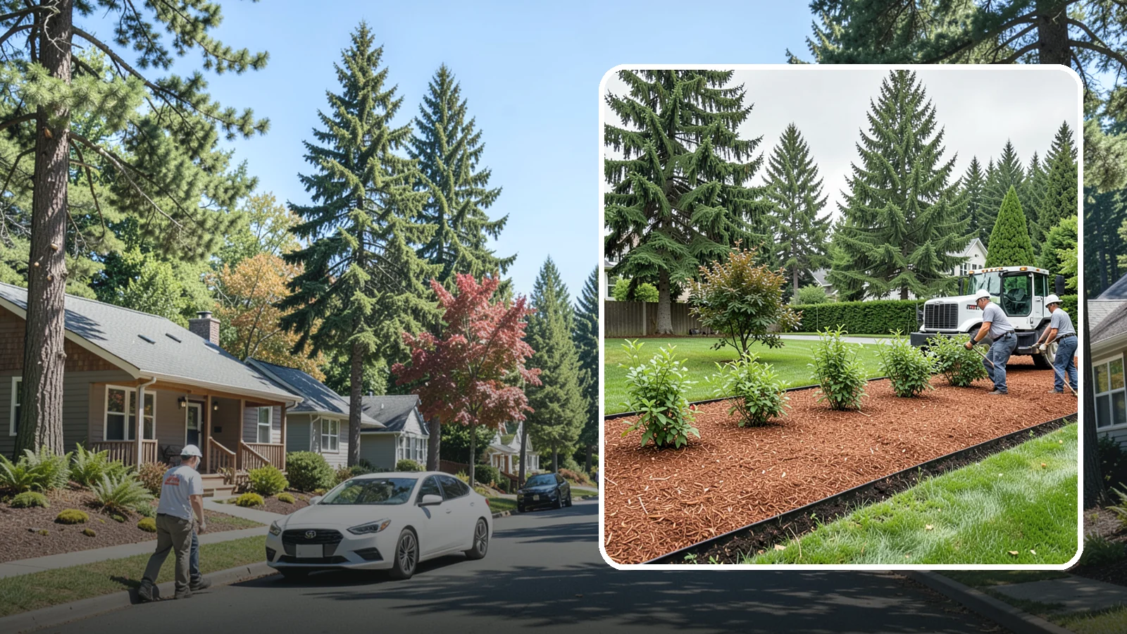 Hemlock Mulch Installation in Orting, Pierce County, WA - We install rich reddish-brown hemlock mulch that resists artificial fading and gives beds a naturally warm finish.