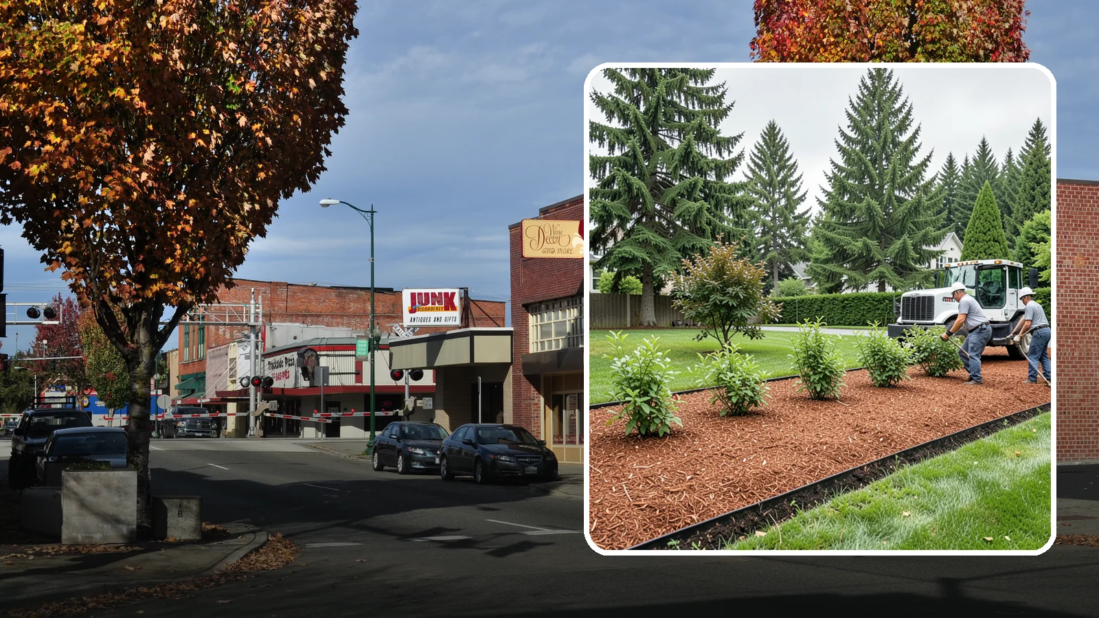 Hemlock Mulch Installation in Puyallup, Pierce County, WA - We install rich reddish-brown hemlock mulch that resists artificial fading and gives beds a naturally warm finish.