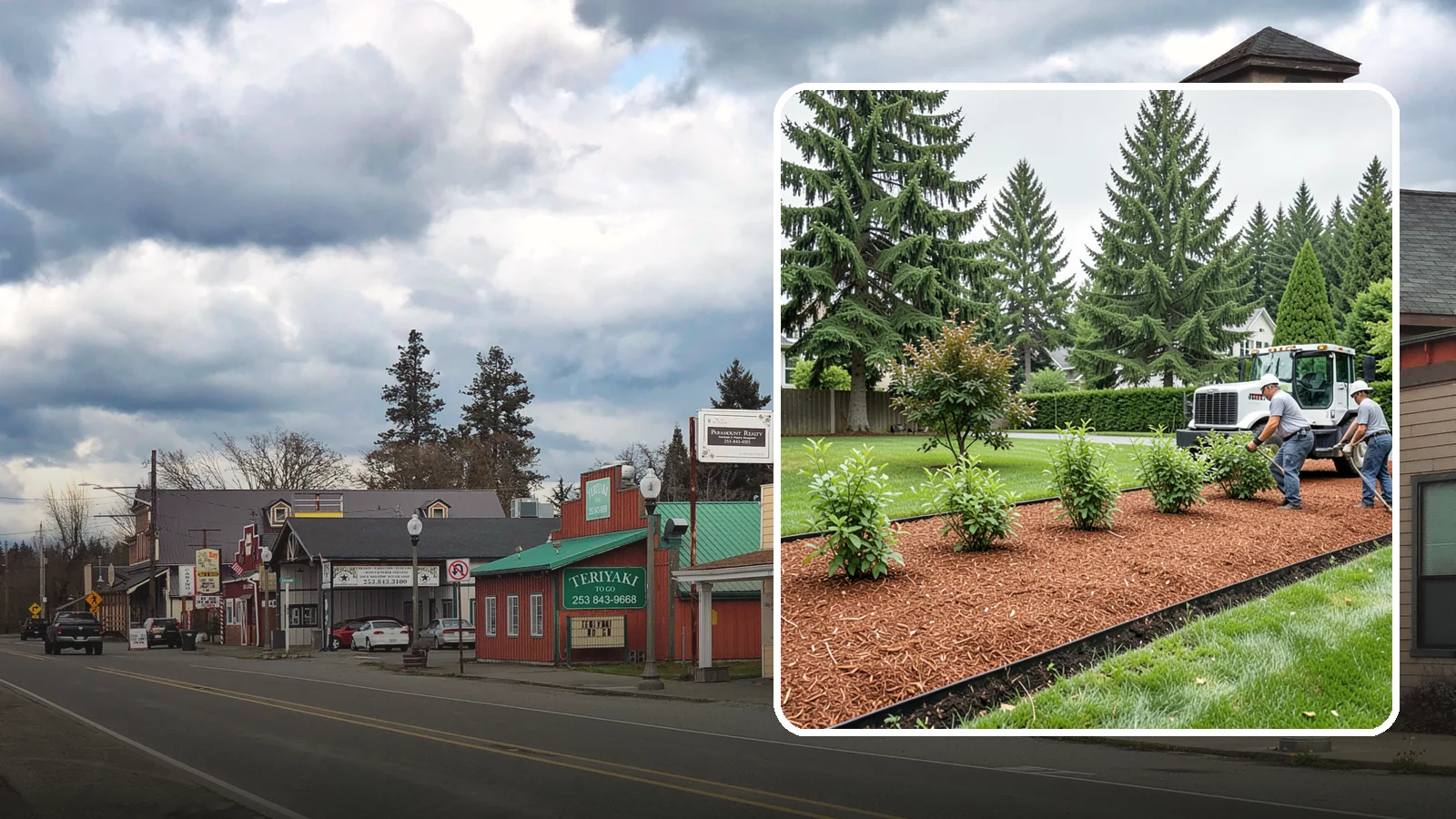 Hemlock Mulch Installation in Roy, Pierce County, WA - We install rich reddish-brown hemlock mulch that resists artificial fading and gives beds a naturally warm finish.