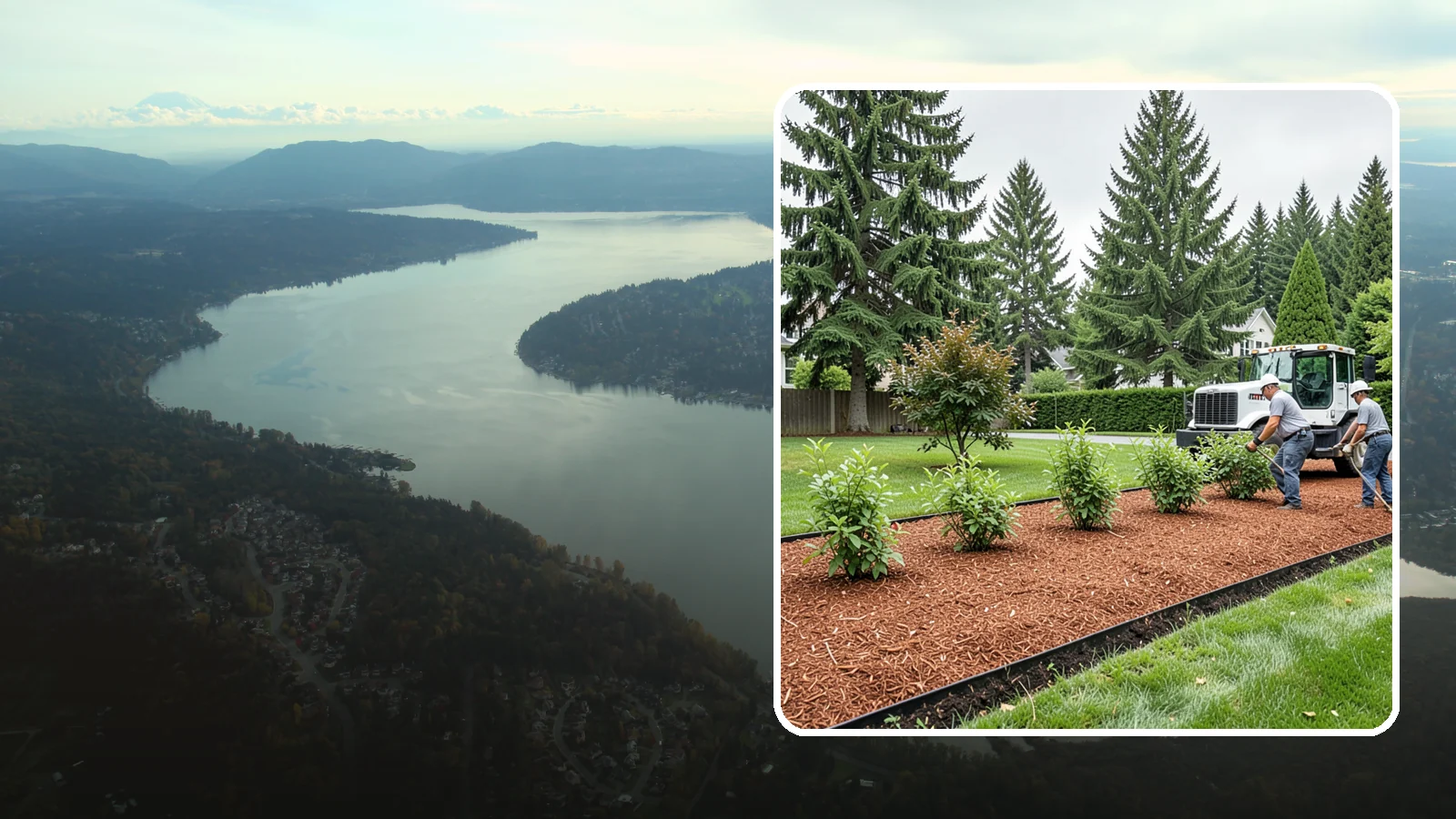 Hemlock Mulch Installation in Sammamish, King County, WA - We install rich reddish-brown hemlock mulch that resists artificial fading and gives beds a naturally warm finish.