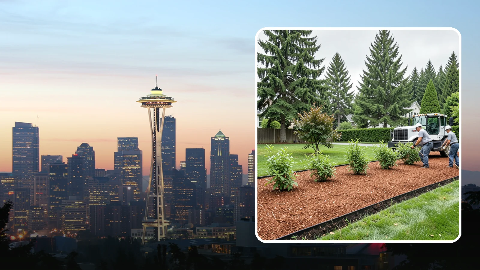 Hemlock Mulch Installation in Seattle, King County, WA - We install rich reddish-brown hemlock mulch that resists artificial fading and gives beds a naturally warm finish.
