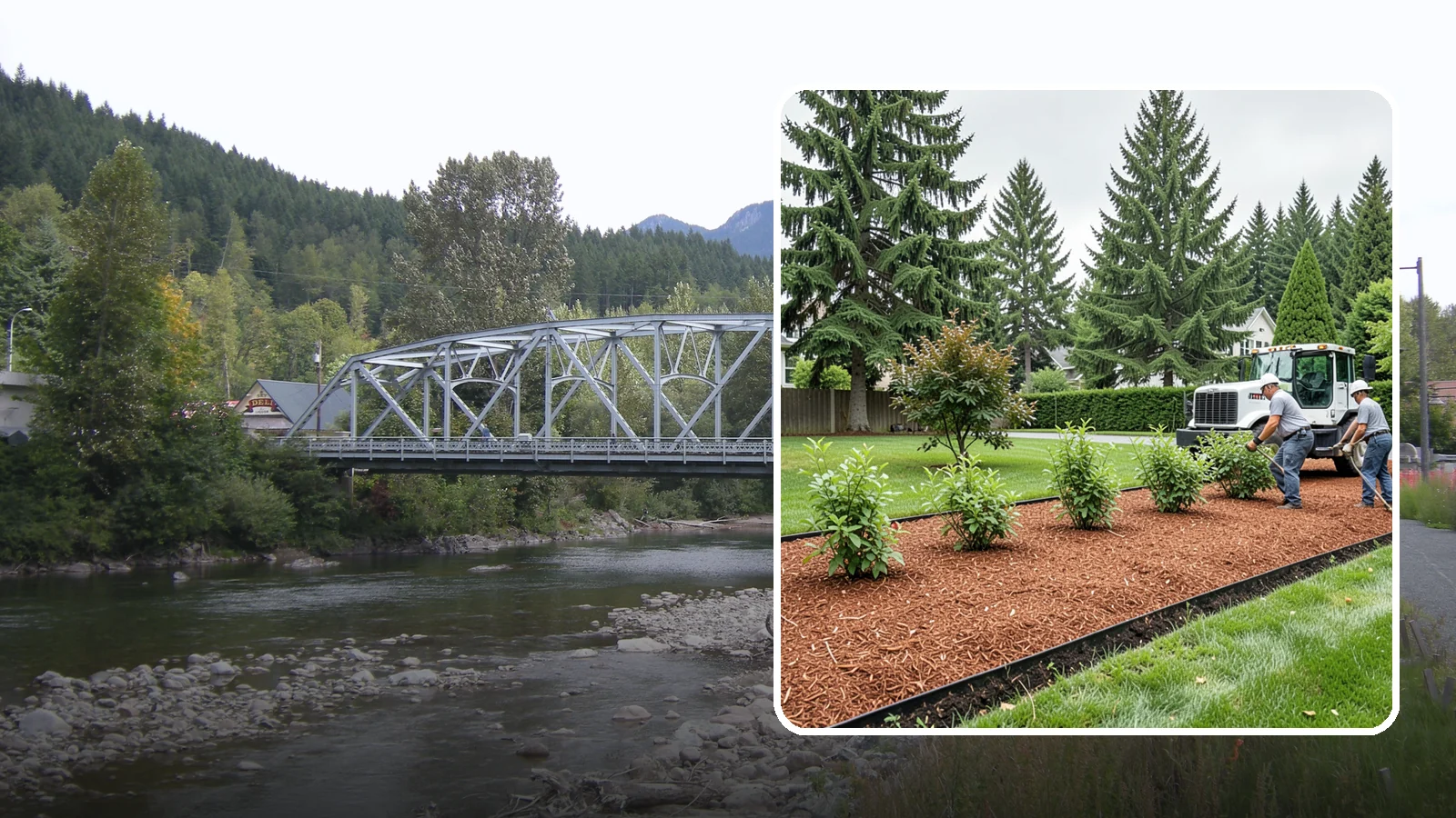 Hemlock Mulch Installation in Skykomish, King County, WA - We install rich reddish-brown hemlock mulch that resists artificial fading and gives beds a naturally warm finish.
