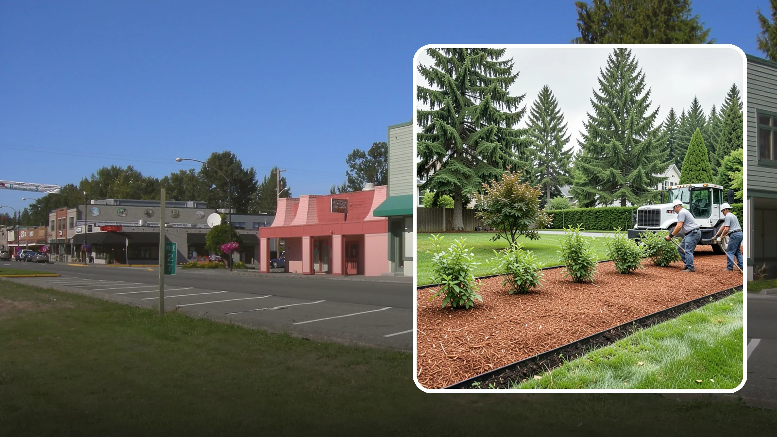 Hemlock Mulch Installation in Snoqualmie, King County, WA - We install rich reddish-brown hemlock mulch that resists artificial fading and gives beds a naturally warm finish.