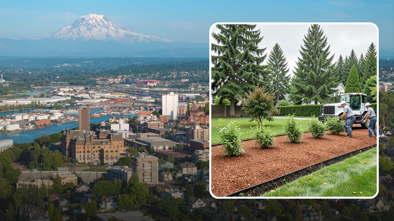Hemlock Mulch Installation in Tacoma, Pierce County, WA - We install rich reddish-brown hemlock mulch that resists artificial fading and gives beds a naturally warm finish.