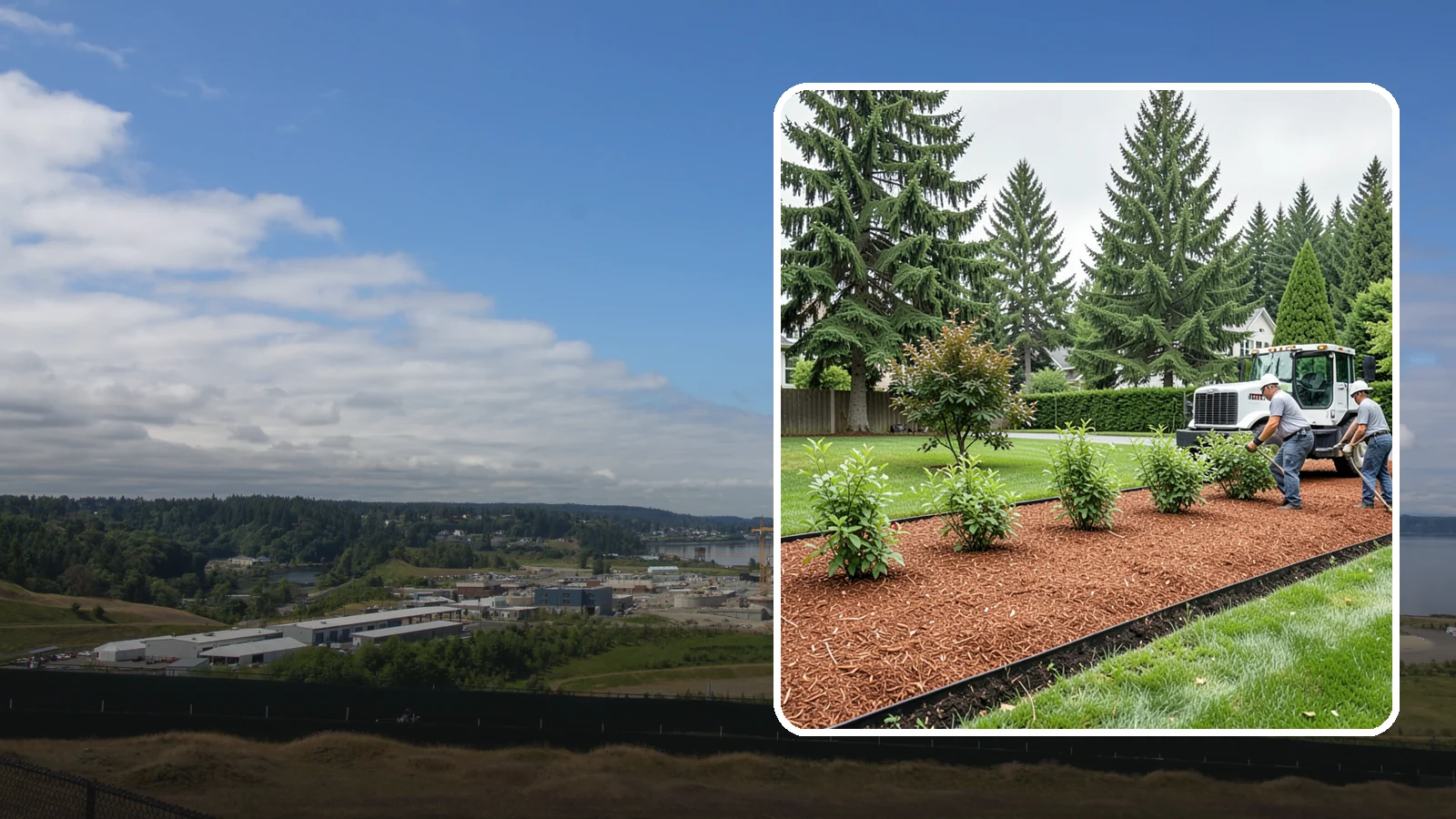Hemlock Mulch Installation in University Place, Pierce County, WA - We install rich reddish-brown hemlock mulch that resists artificial fading and gives beds a naturally warm finish.