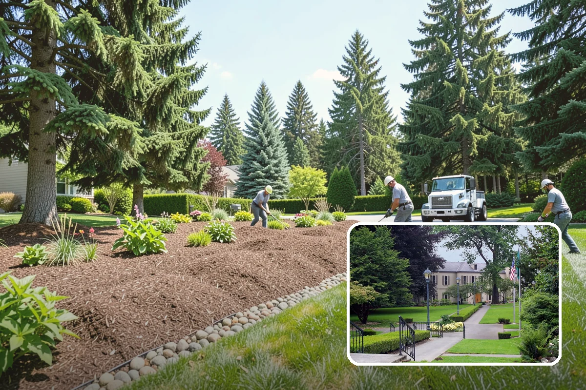 Hemlock Mulch Installation in Woodinville, King County, WA - Naturally rich red-brown color with no added dyes