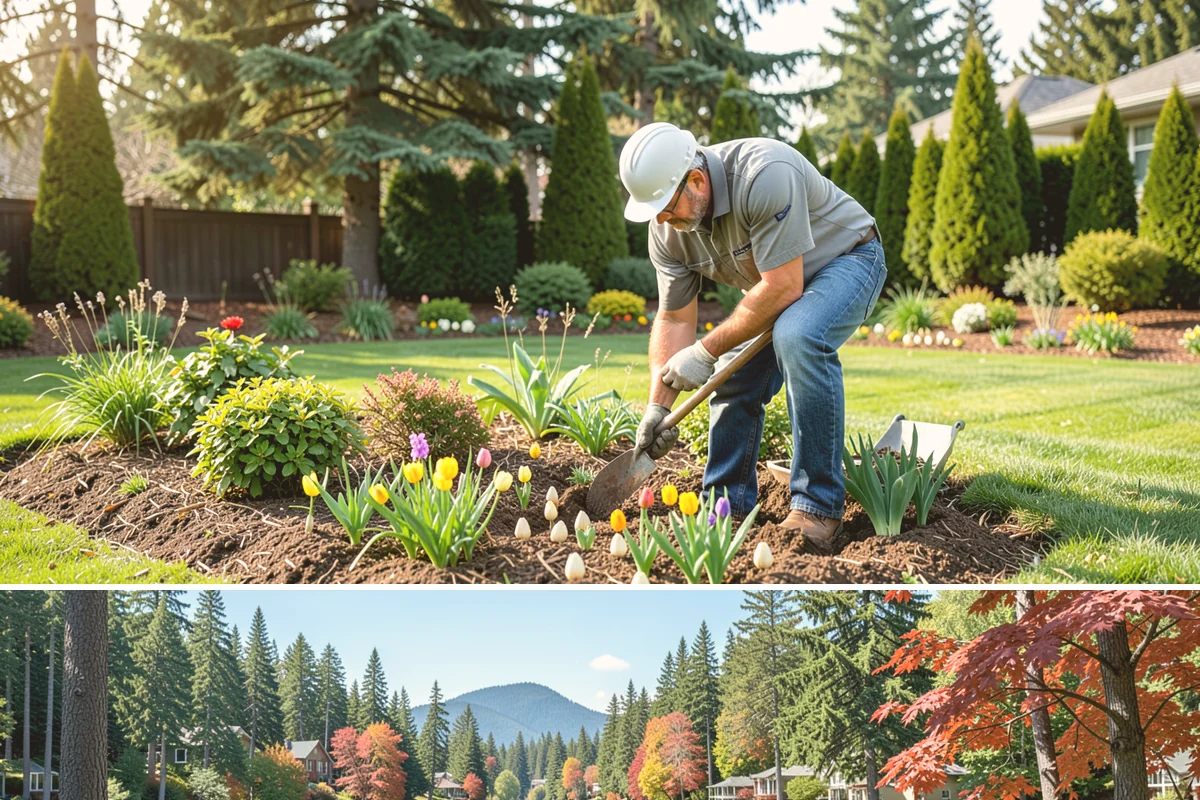 HOA Landscape Maintenance in Covington, King County, WA - Serviced year-round on an annual HOA contract, with intensive growing-season maintenance and winter attention to moss, drainage...