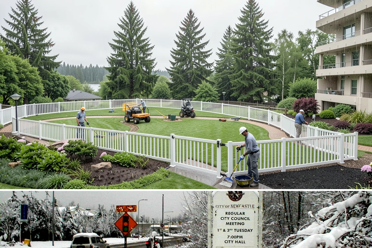 HOA Landscape Maintenance in Newcastle, King County, WA - Serviced year-round on an annual HOA contract, with intensive growing-season maintenance and winter attention to moss, drainage...