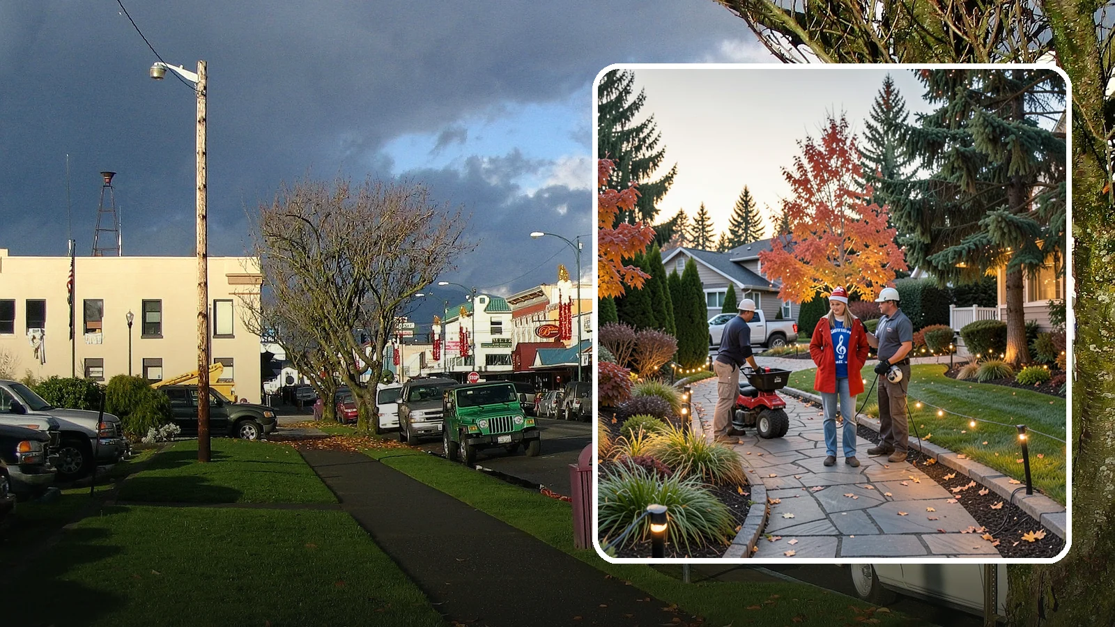 Holiday Lighting Installation in Arlington, Snohomish County, WA - We design and hang professional holiday lighting that brightens the long, dark Northwest winter safely and beautifully.