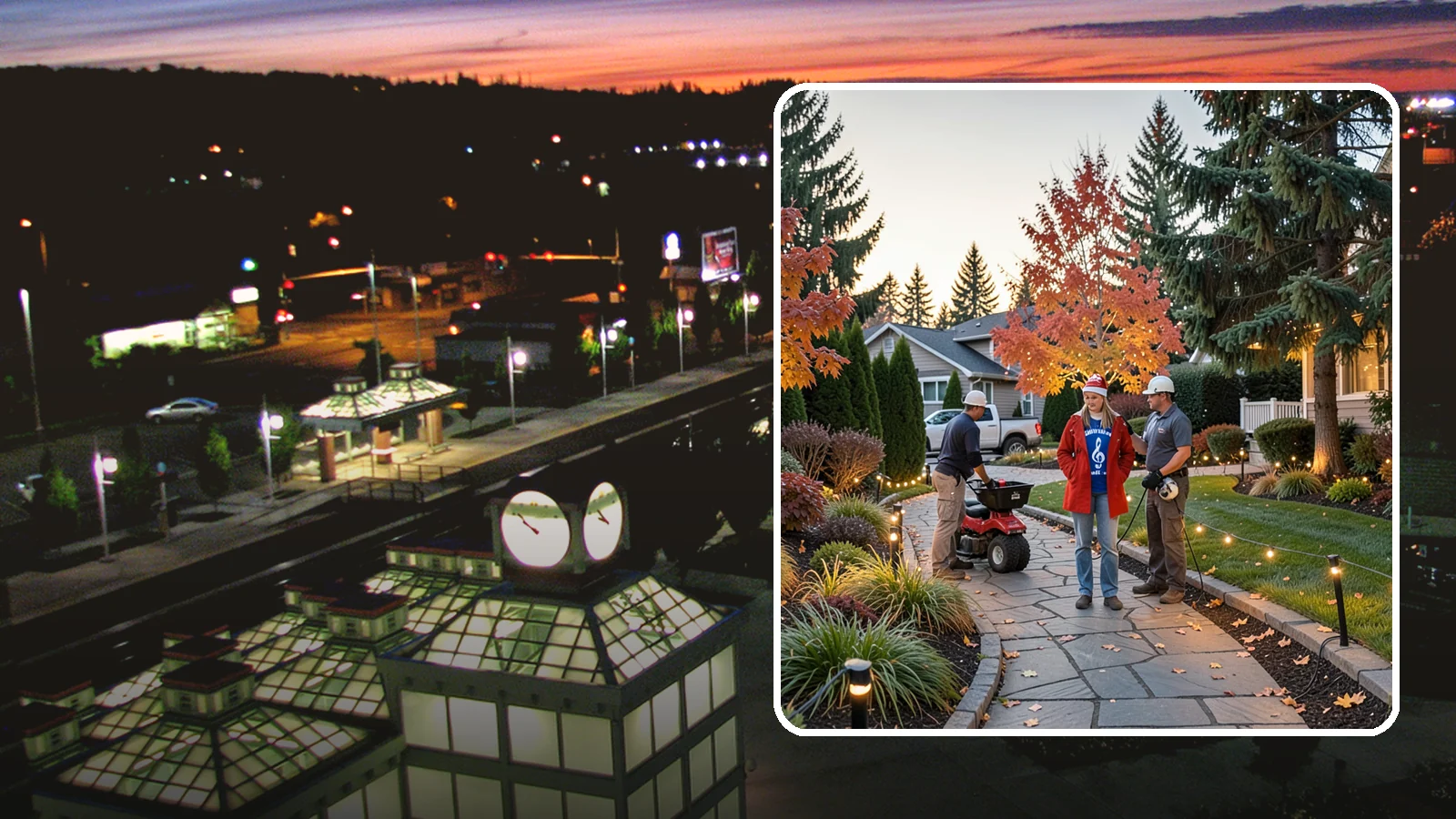 Holiday Lighting Installation in Auburn, King County, WA - We design and hang professional holiday lighting that brightens the long, dark Northwest winter safely and beautifully.