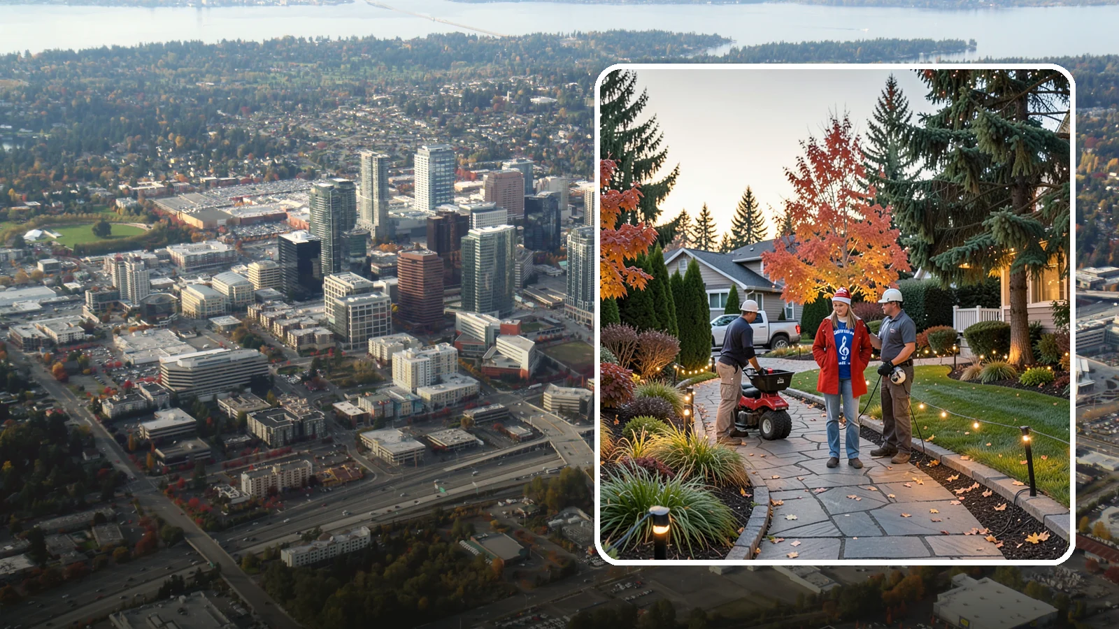 Holiday Lighting Installation in Bellevue, King County, WA - We design and hang professional holiday lighting that brightens the long, dark Northwest winter safely and beautifully.