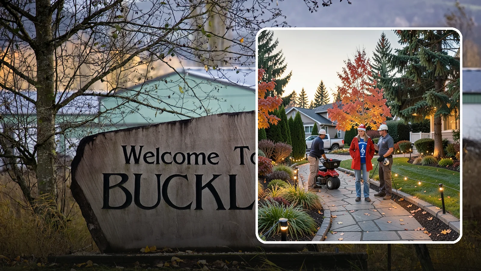 Holiday Lighting Installation in Buckley, Pierce County, WA - We design and hang professional holiday lighting that brightens the long, dark Northwest winter safely and beautifully.