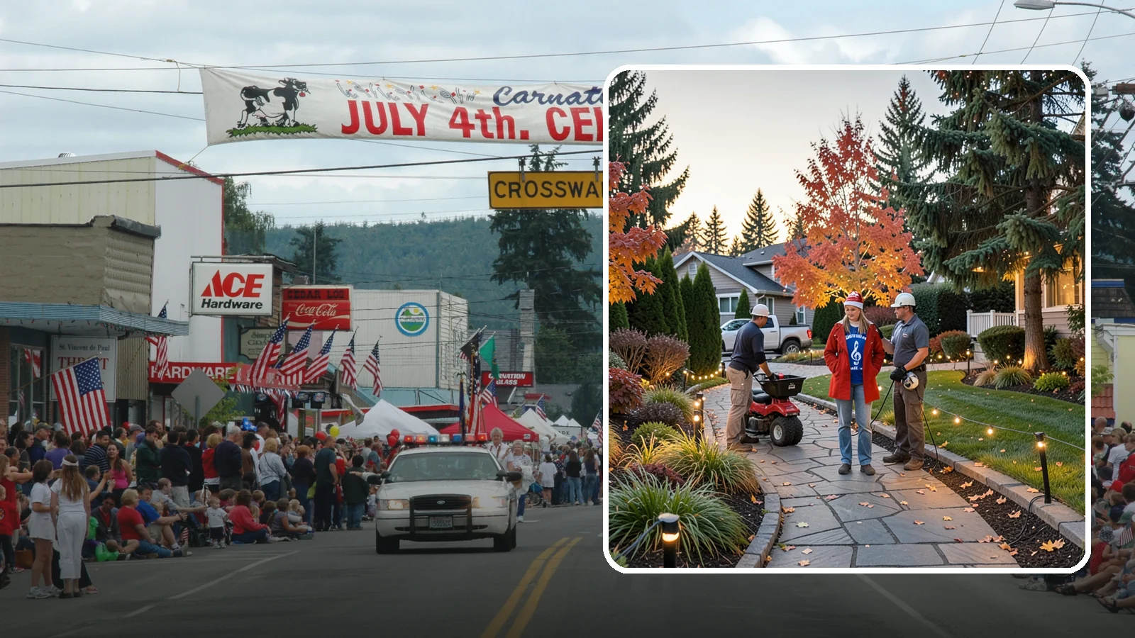 Holiday Lighting Installation in Carnation, King County, WA - We design and hang professional holiday lighting that brightens the long, dark Northwest winter safely and beautifully.