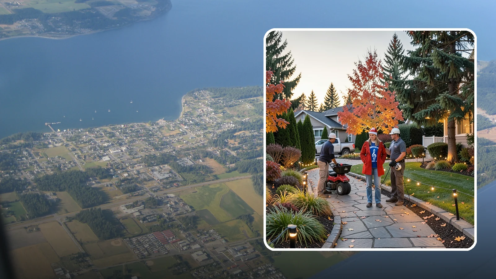 Holiday Lighting Installation in Coupeville, Island County, WA - We design and hang professional holiday lighting that brightens the long, dark Northwest winter safely and beautifully.