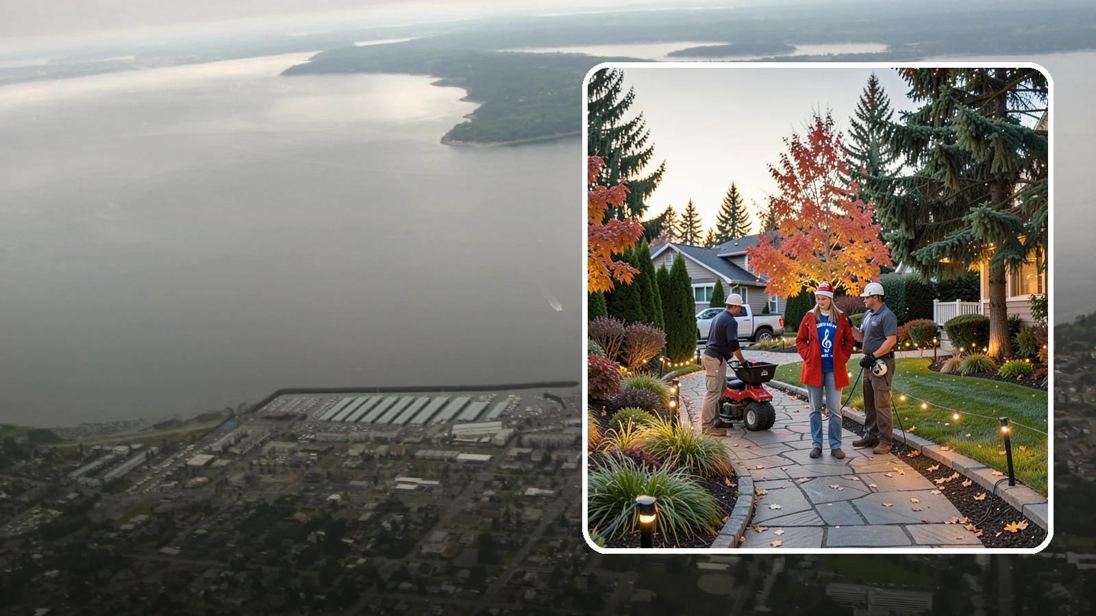 Holiday Lighting Installation in Des Moines, King County, WA - We design and hang professional holiday lighting that brightens the long, dark Northwest winter safely and beautifully.