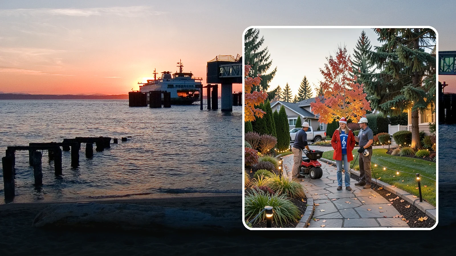 Holiday Lighting Installation in Edmonds, Snohomish County, WA - We design and hang professional holiday lighting that brightens the long, dark Northwest winter safely and beautifully.