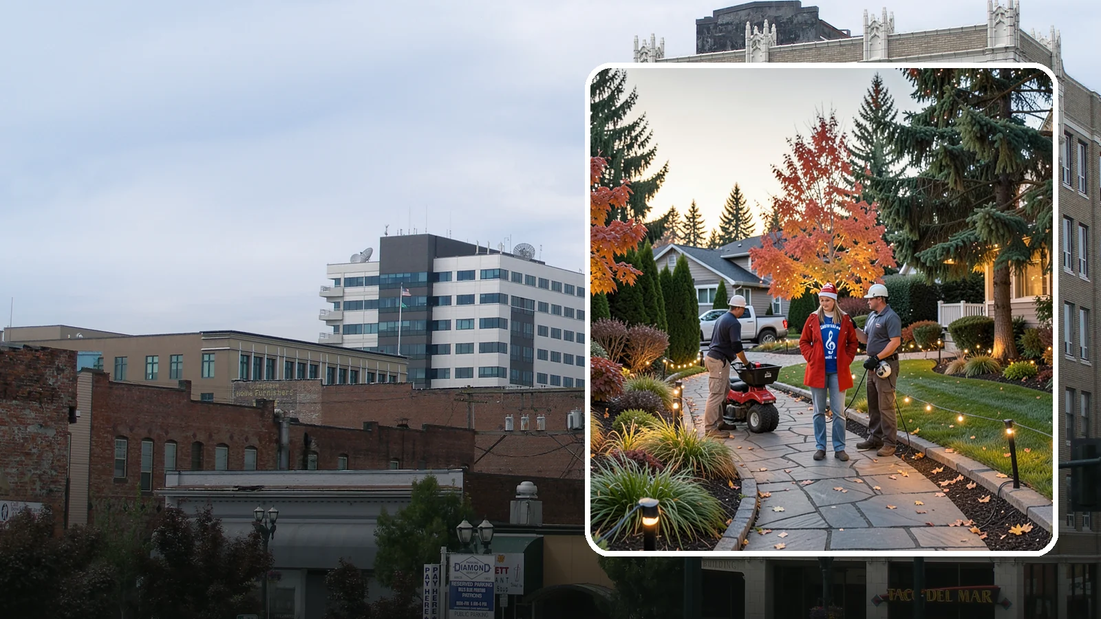 Holiday Lighting Installation in Everett, Snohomish County, WA - We design and hang professional holiday lighting that brightens the long, dark Northwest winter safely and beautifully.