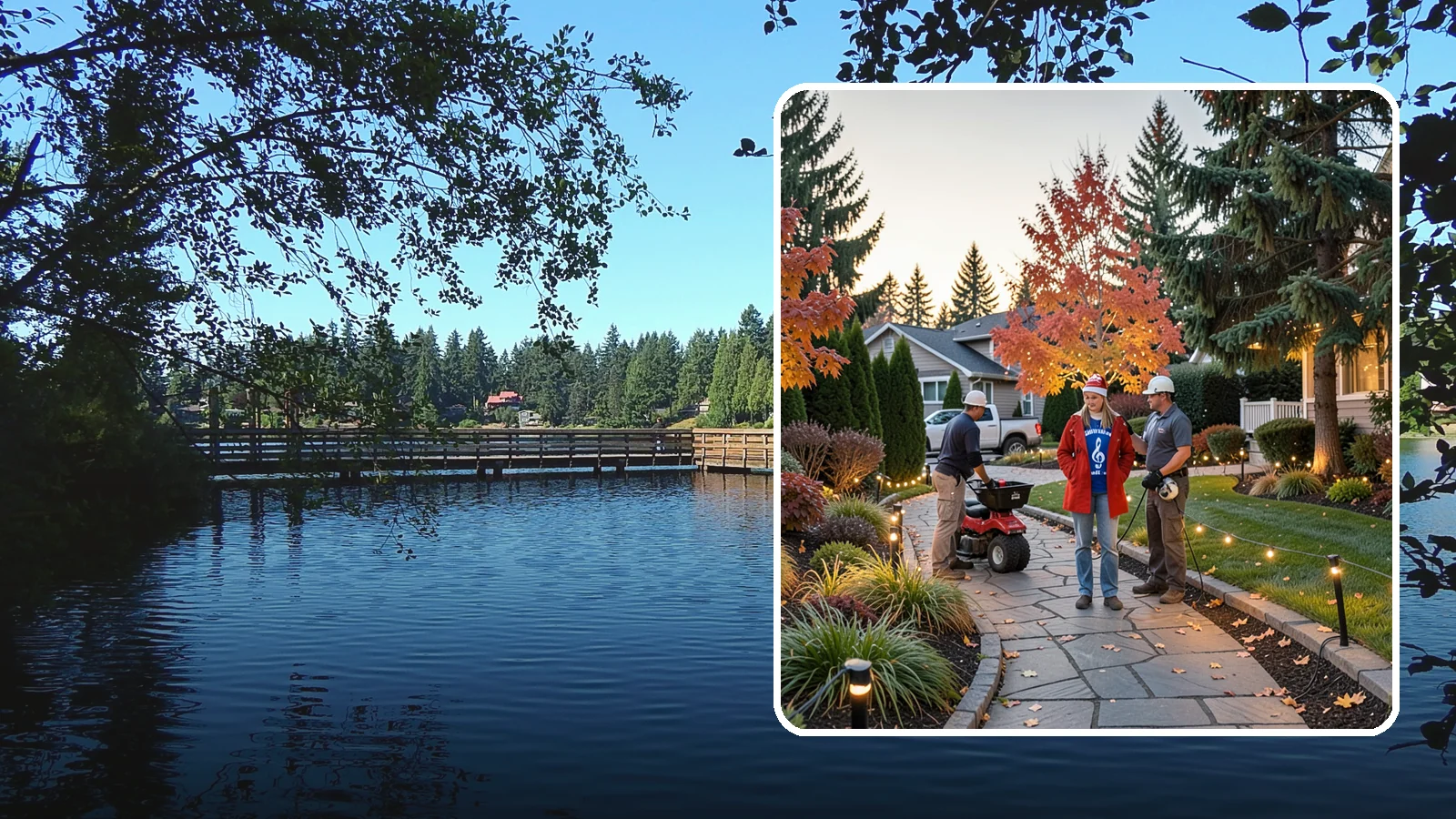 Holiday Lighting Installation in Federal Way, King County, WA - We design and hang professional holiday lighting that brightens the long, dark Northwest winter safely and beautifully.