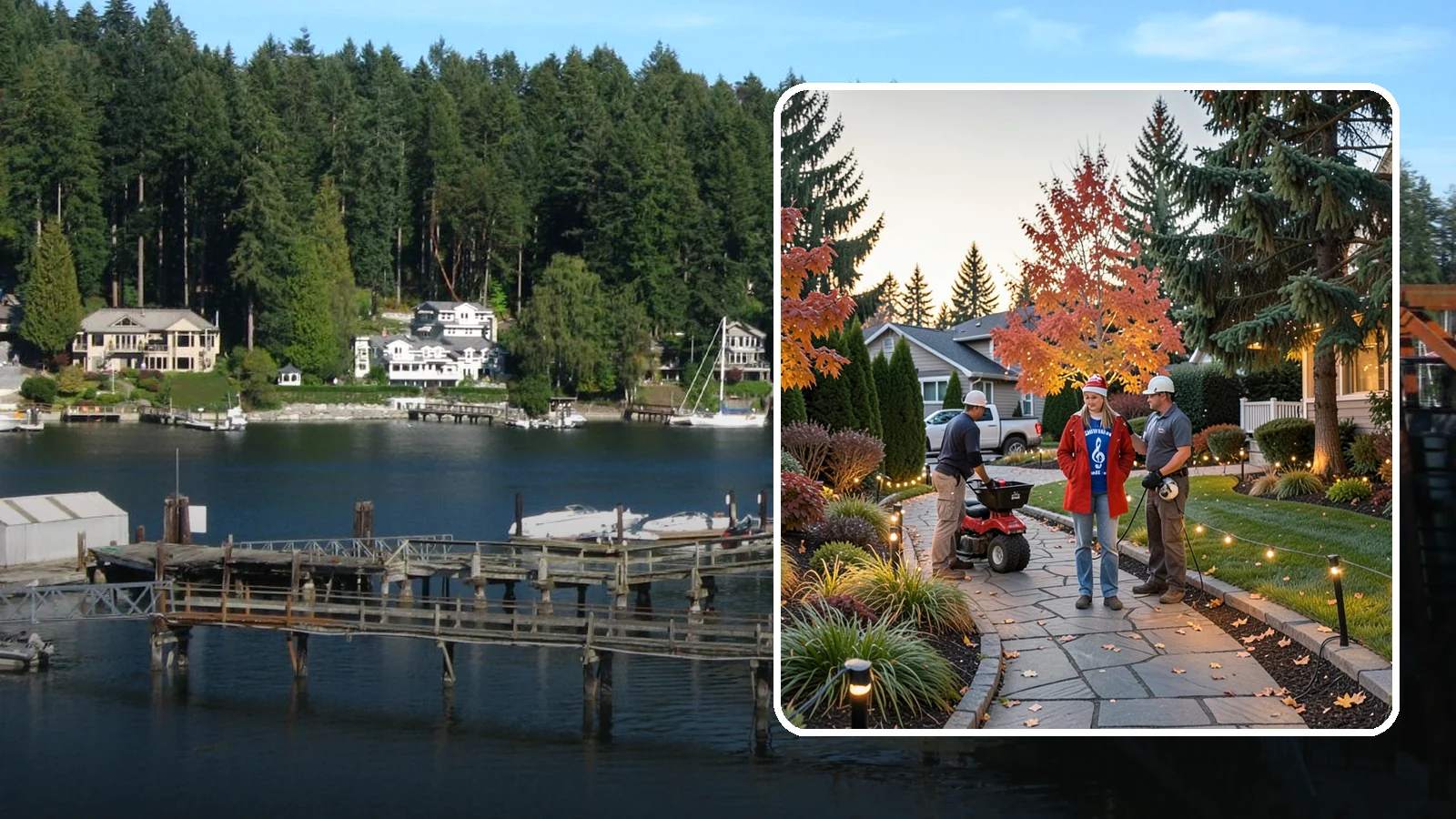 Holiday Lighting Installation in Gig Harbor, Pierce County, WA - We design and hang professional holiday lighting that brightens the long, dark Northwest winter safely and beautifully.