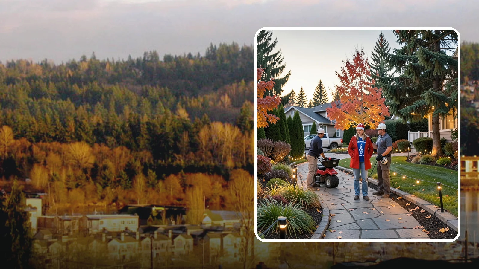 Holiday Lighting Installation in Kenmore, King County, WA - We design and hang professional holiday lighting that brightens the long, dark Northwest winter safely and beautifully.