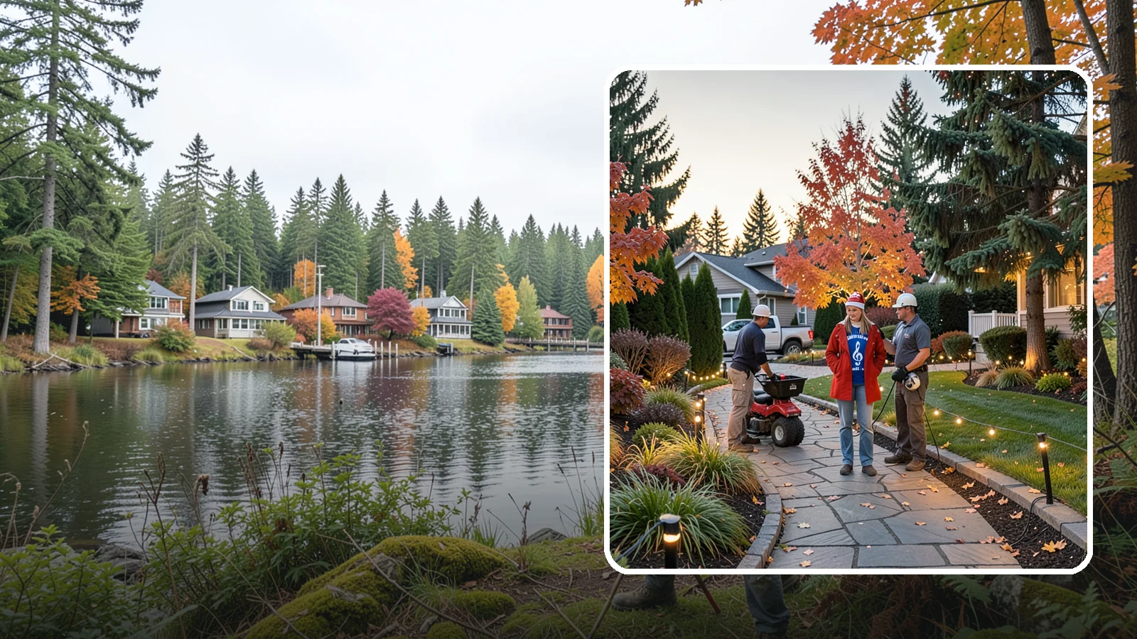 Holiday Lighting Installation in La Conner, Skagit County, WA - We design and hang professional holiday lighting that brightens the long, dark Northwest winter safely and beautifully.