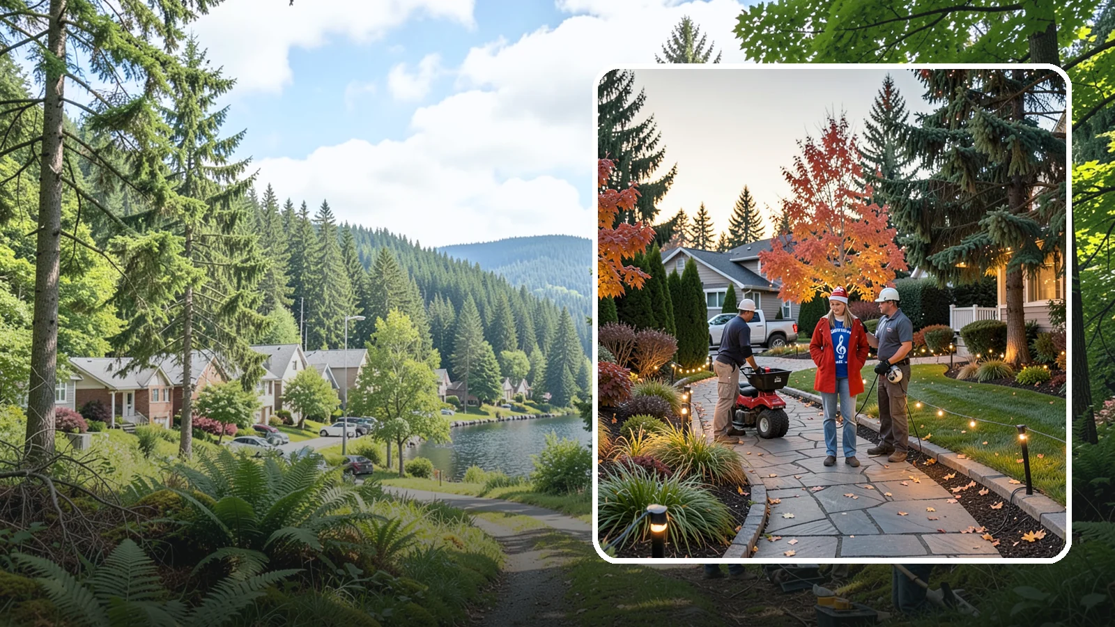 Holiday Lighting Installation in Lake Forest Park, King County, WA - We design and hang professional holiday lighting that brightens the long, dark Northwest winter safely and beautifully.