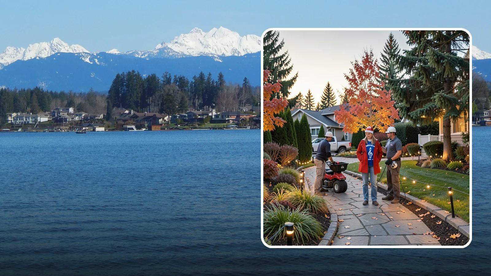 Holiday Lighting Installation in Lake Stevens, Snohomish County, WA - We design and hang professional holiday lighting that brightens the long, dark Northwest winter safely and beautifully.