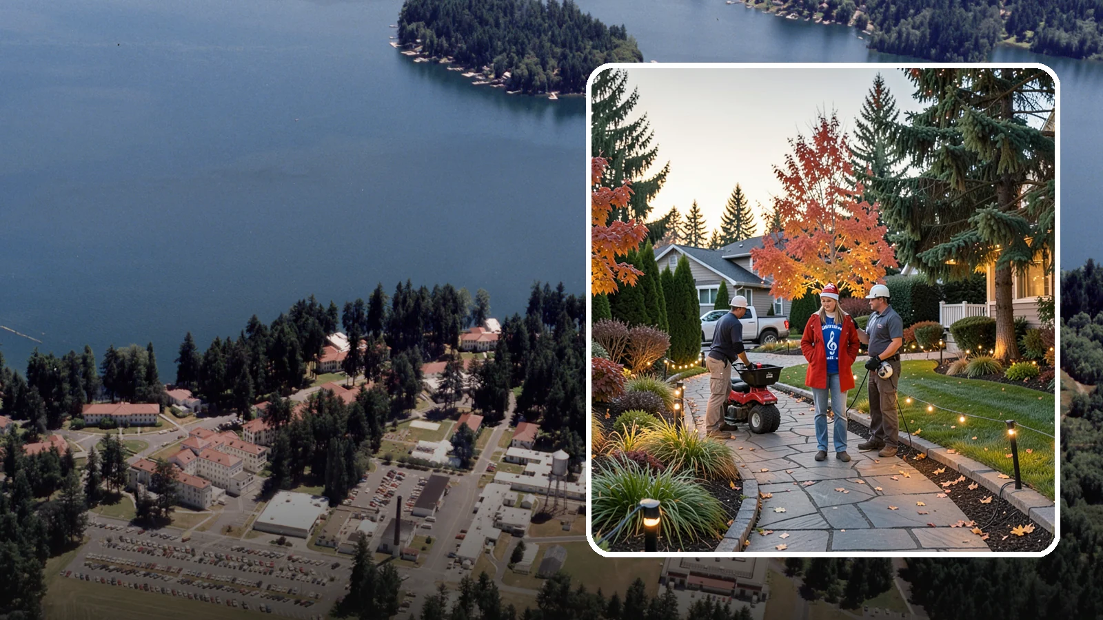 Holiday Lighting Installation in Lakewood, Pierce County, WA - We design and hang professional holiday lighting that brightens the long, dark Northwest winter safely and beautifully.