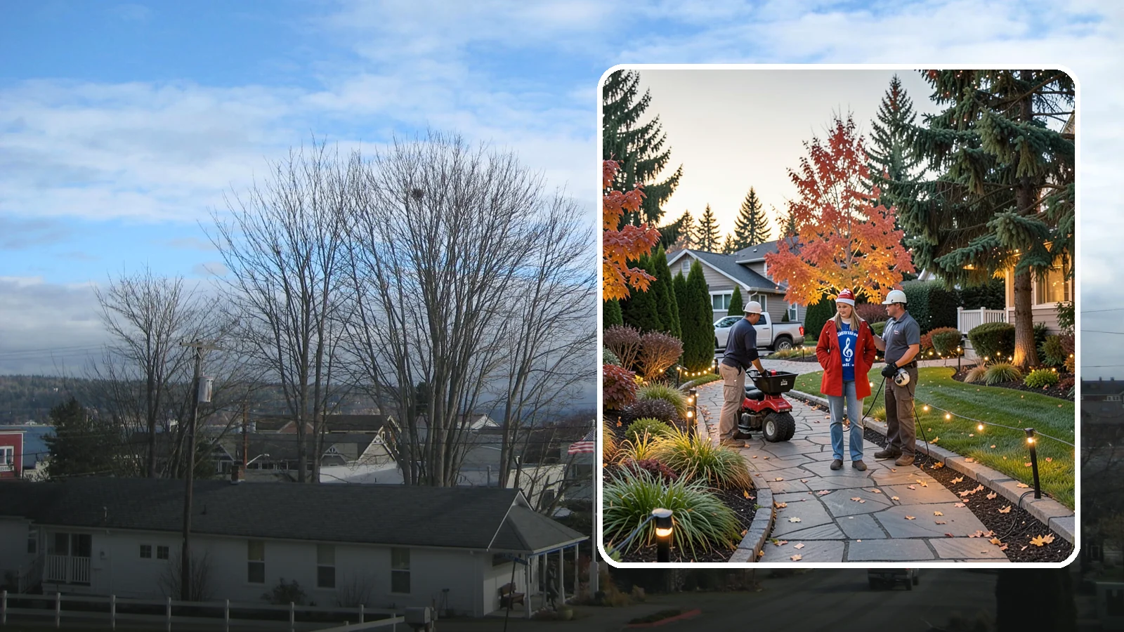 Holiday Lighting Installation in Langley, Island County, WA - We design and hang professional holiday lighting that brightens the long, dark Northwest winter safely and beautifully.