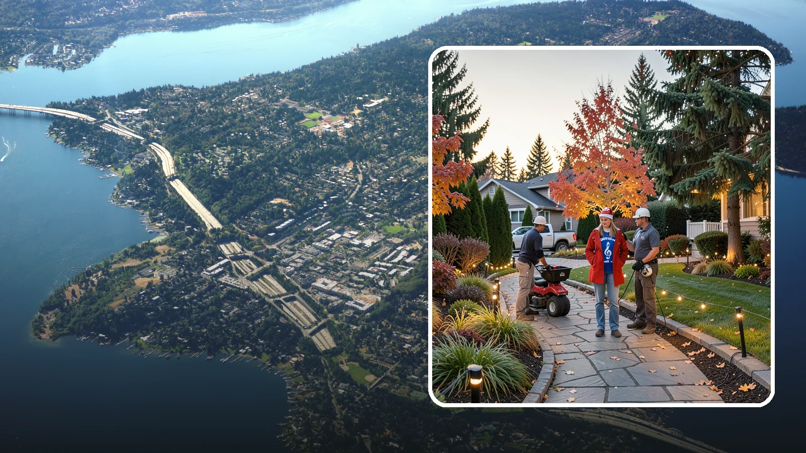Holiday Lighting Installation in Mercer Island, King County, WA - We design and hang professional holiday lighting that brightens the long, dark Northwest winter safely and beautifully.