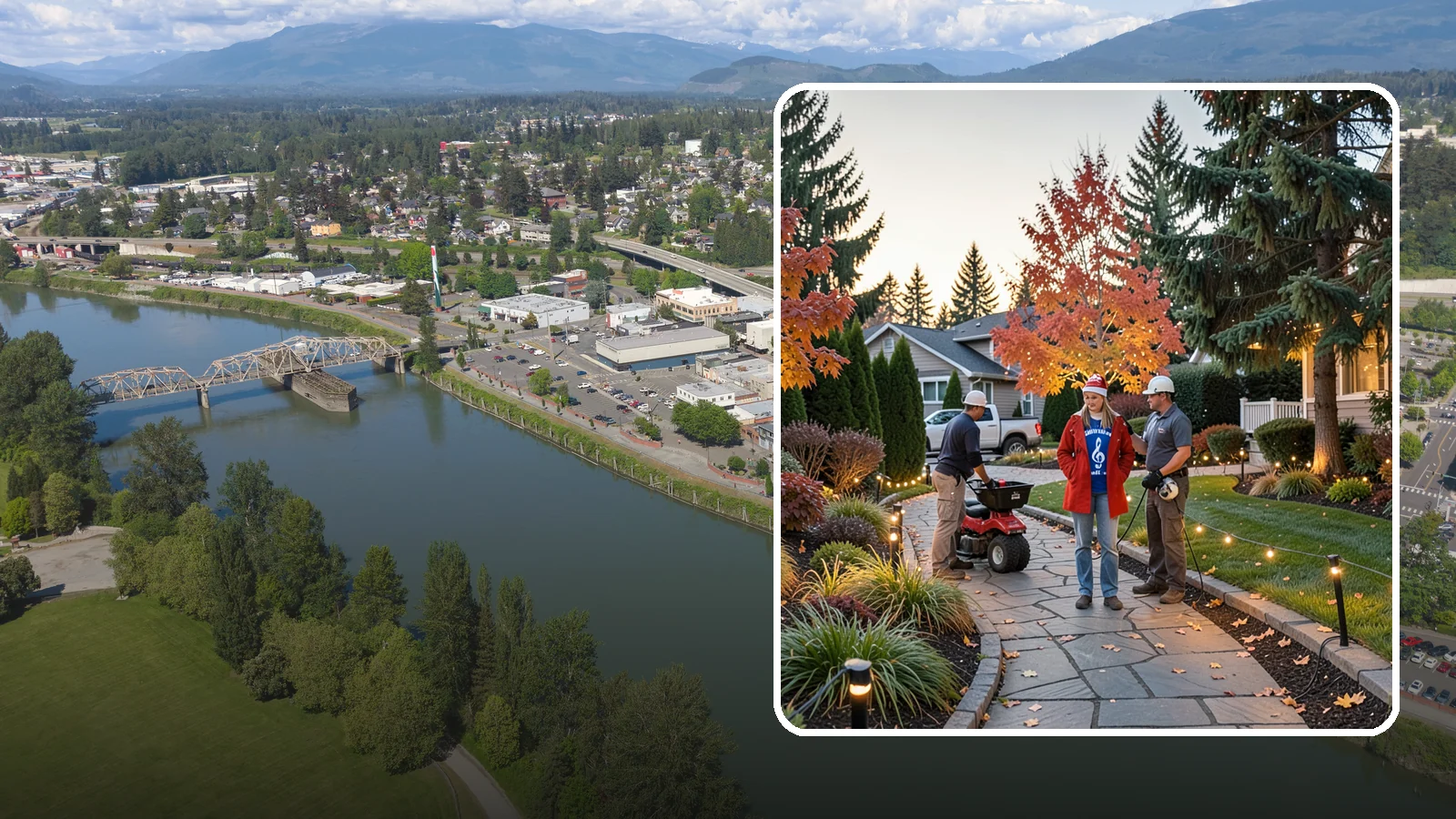 Holiday Lighting Installation in Mount Vernon, Skagit County, WA - We design and hang professional holiday lighting that brightens the long, dark Northwest winter safely and beautifully.
