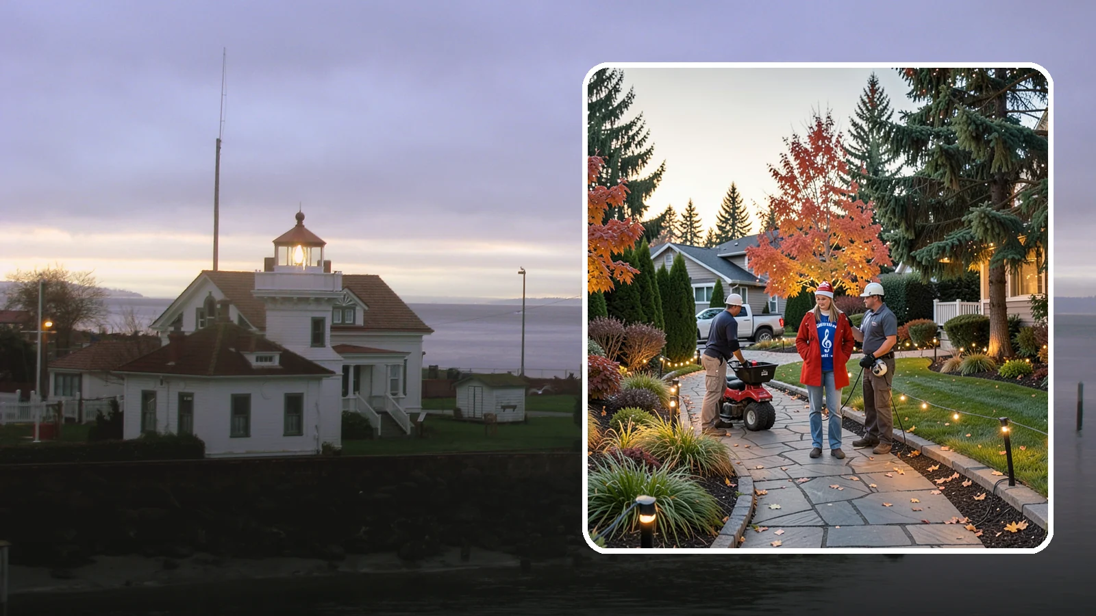 Holiday Lighting Installation in Mukilteo, Snohomish County, WA - We design and hang professional holiday lighting that brightens the long, dark Northwest winter safely and beautifully.