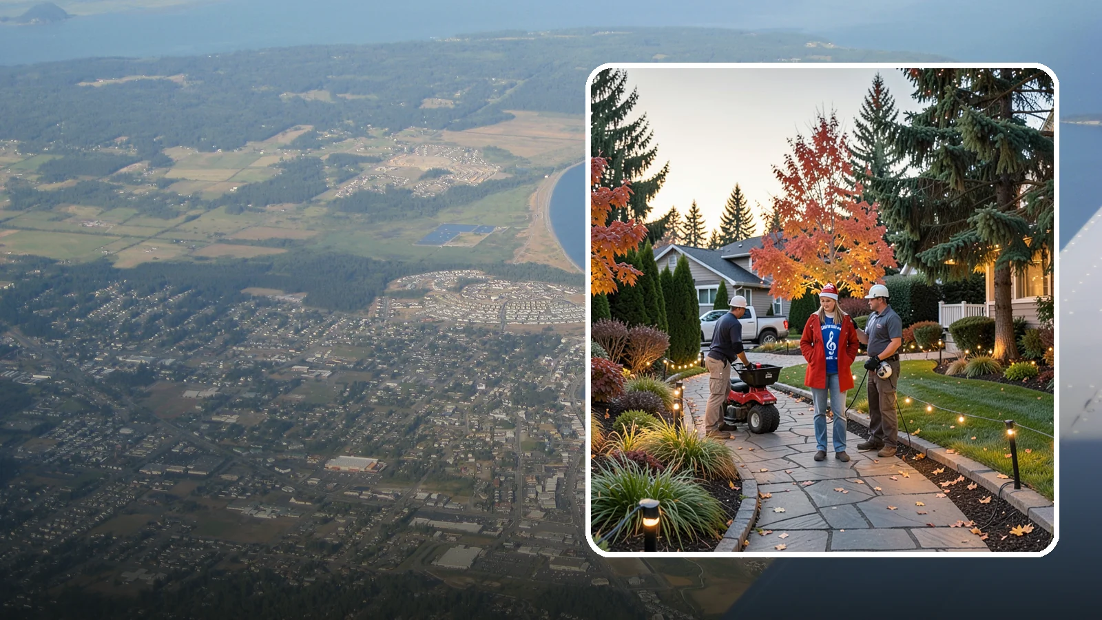Holiday Lighting Installation in Oak Harbor, Island County, WA - We design and hang professional holiday lighting that brightens the long, dark Northwest winter safely and beautifully.