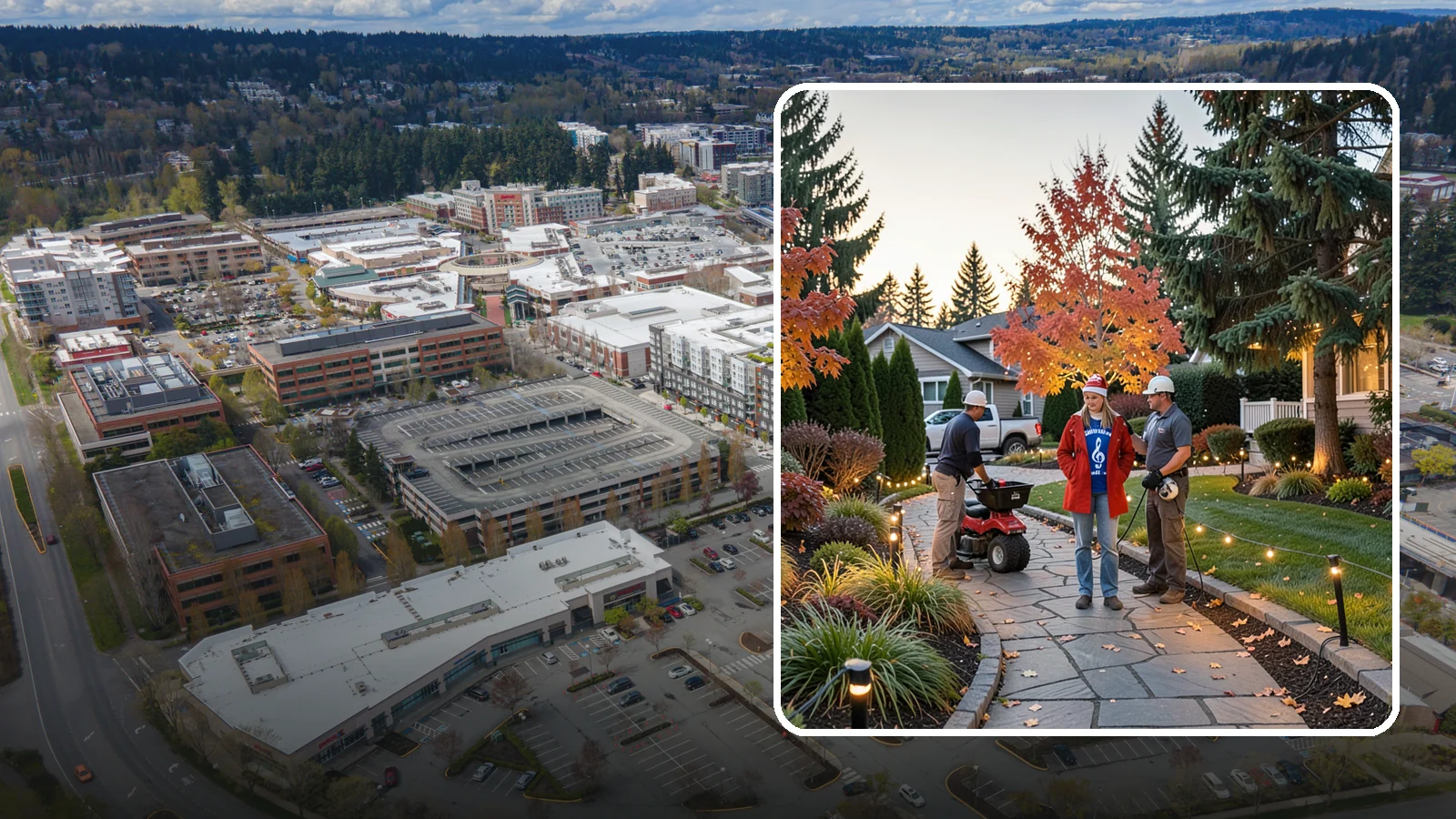 Holiday Lighting Installation in Redmond, King County, WA - We design and hang professional holiday lighting that brightens the long, dark Northwest winter safely and beautifully.
