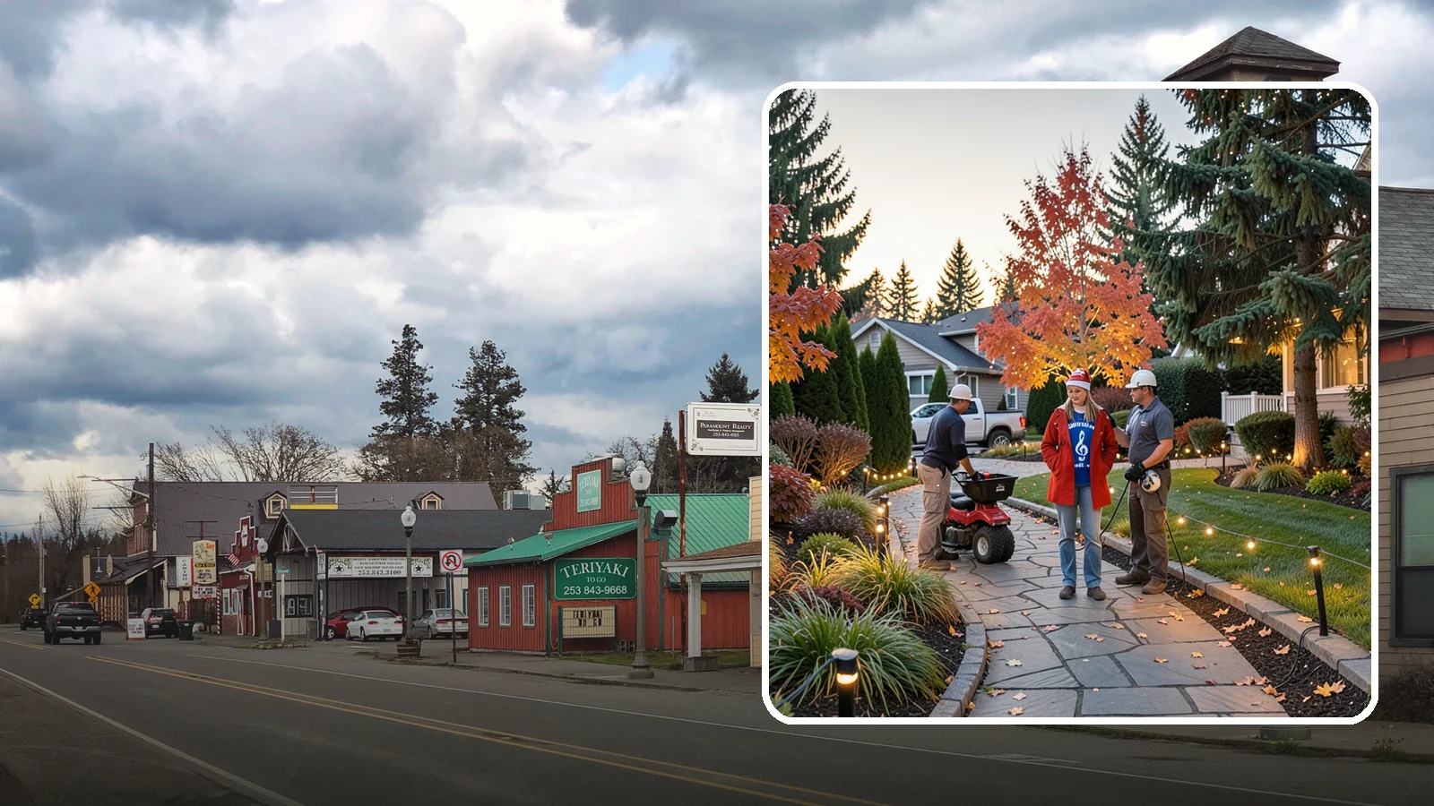 Holiday Lighting Installation in Roy, Pierce County, WA - We design and hang professional holiday lighting that brightens the long, dark Northwest winter safely and beautifully.