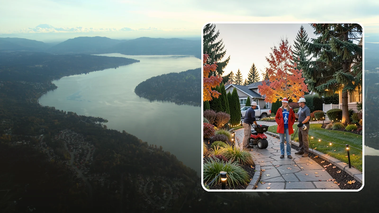 Holiday Lighting Installation in Sammamish, King County, WA - We design and hang professional holiday lighting that brightens the long, dark Northwest winter safely and beautifully.